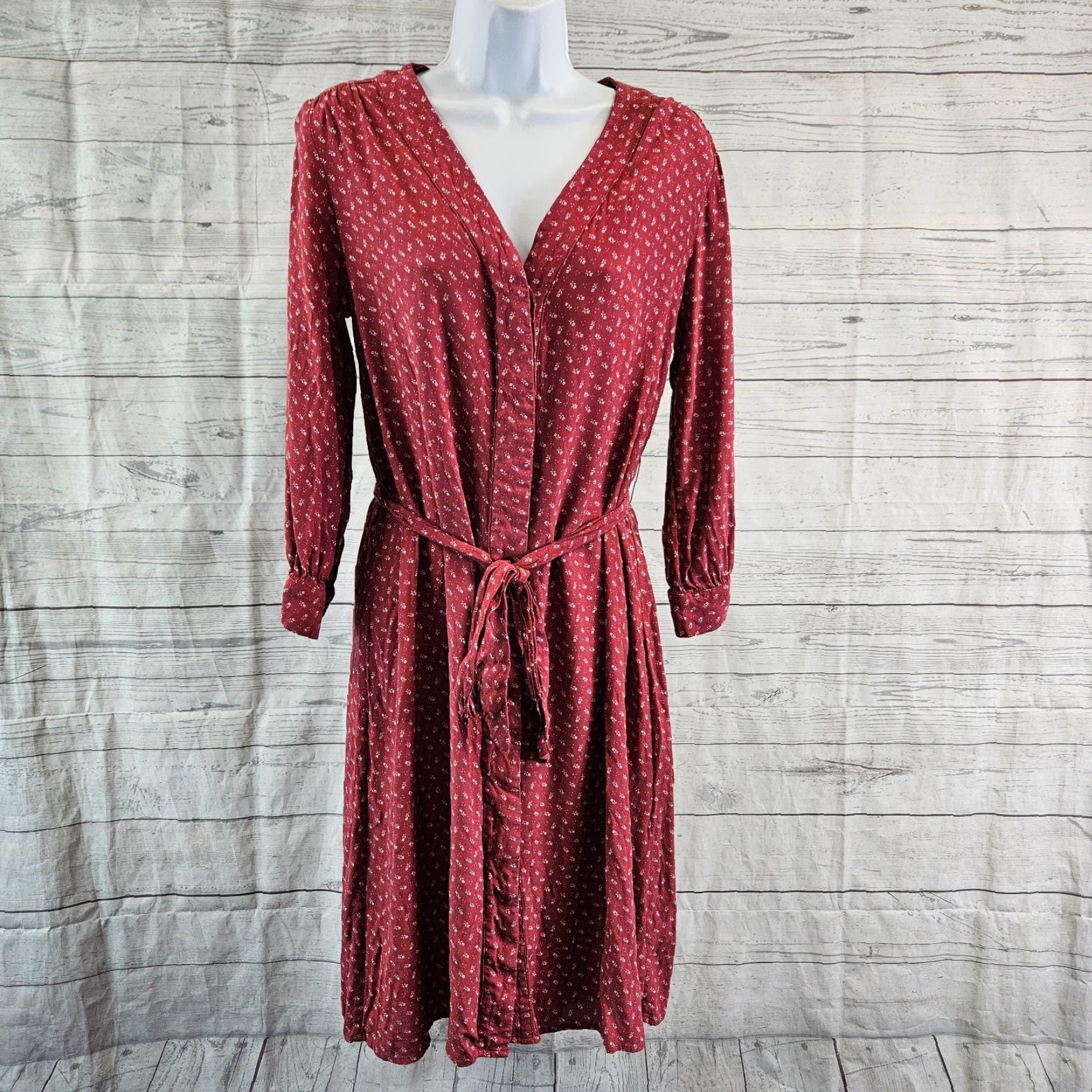 Gap Gap Womens Dress Shirt Dress 4 Floral Button Front 3/4 Sleeve Belted V-Neck Multicolor Midi Regular Womens Size S / US 4 / IT 40 - 2 Thumbnail