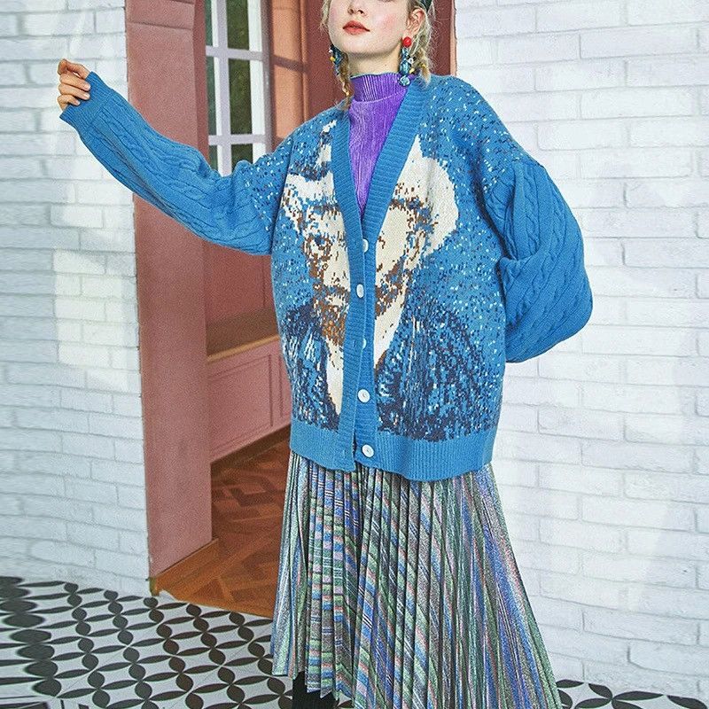 Other Van Gogh Oversized Cardigan Cute Vintage Designer Style Size M / US 6-8 / IT 42-44 - 3 Thumbnail