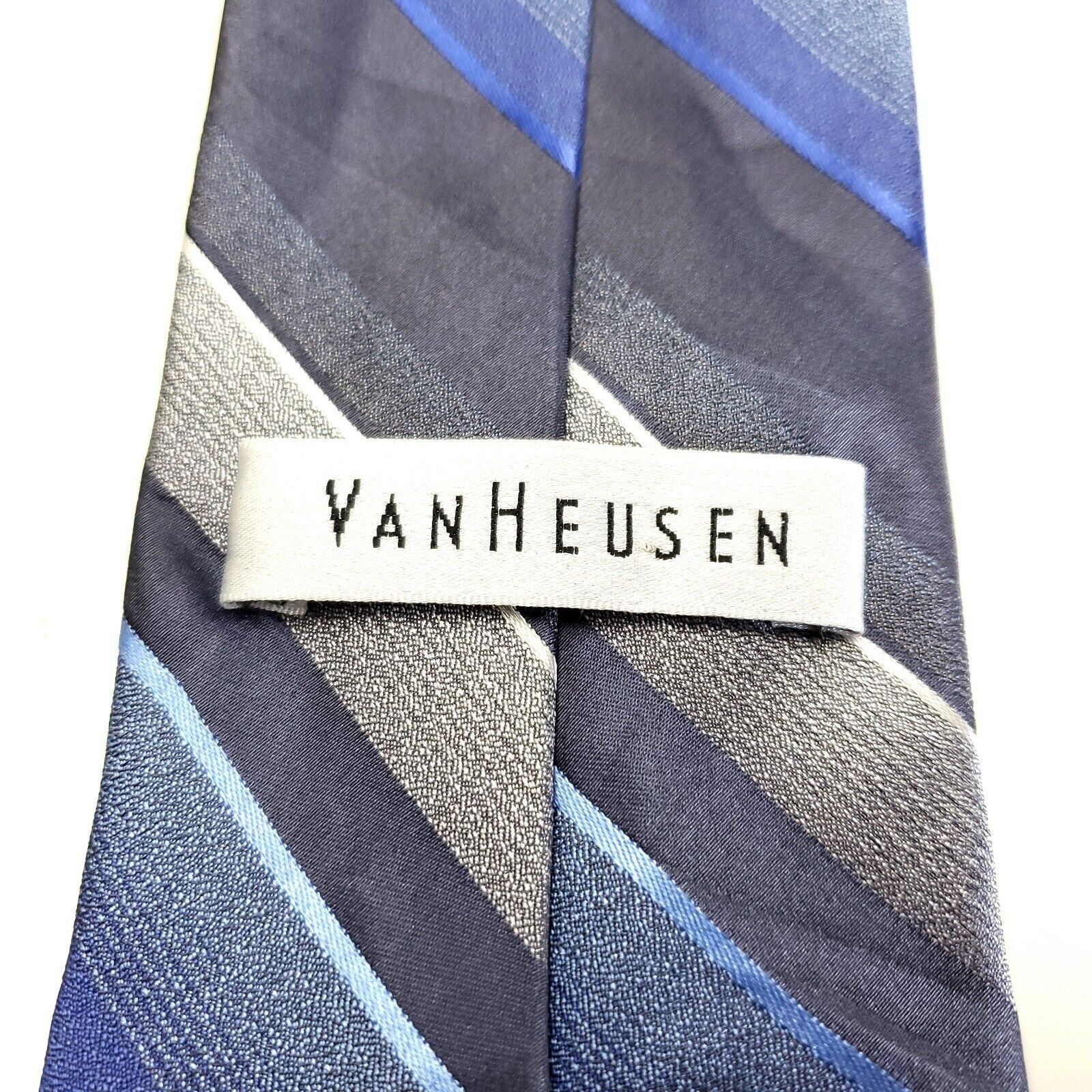 Van Heusen Van Heusen Blue Gray Striped Woven Silk Tie Size ONE SIZE - 3 Thumbnail