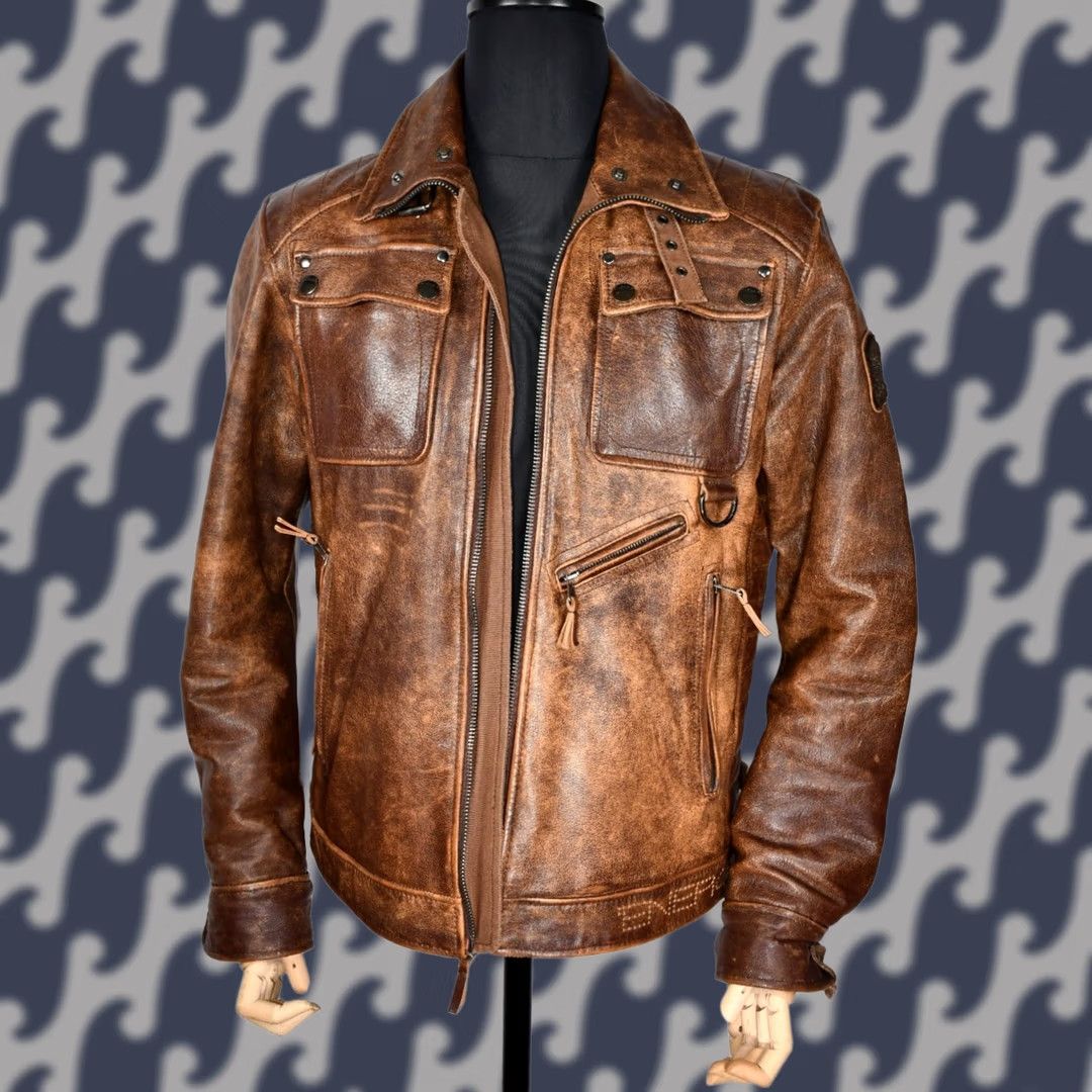 Energie VINTAGE Energie Men's Leather Distressed Biker Jacket XL XL Energie Jacket Men Brown 100% Leather Casua l (adjusted to fit rules) Size US XL / EU 56 / 4 - 1 Thumbnail