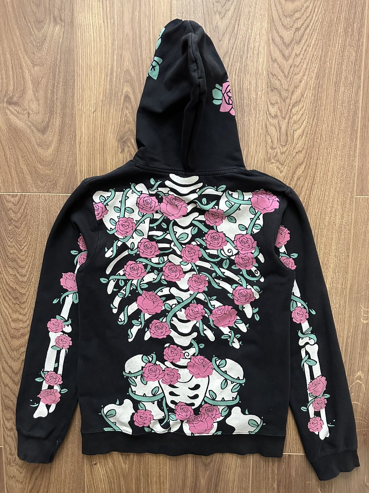 Japanese Brand × Vintage Vintage Skeleton Floral Pint Black Cotton Full Zip Hoodie Size M / US 6-8 / IT 42-44 - 7 Thumbnail