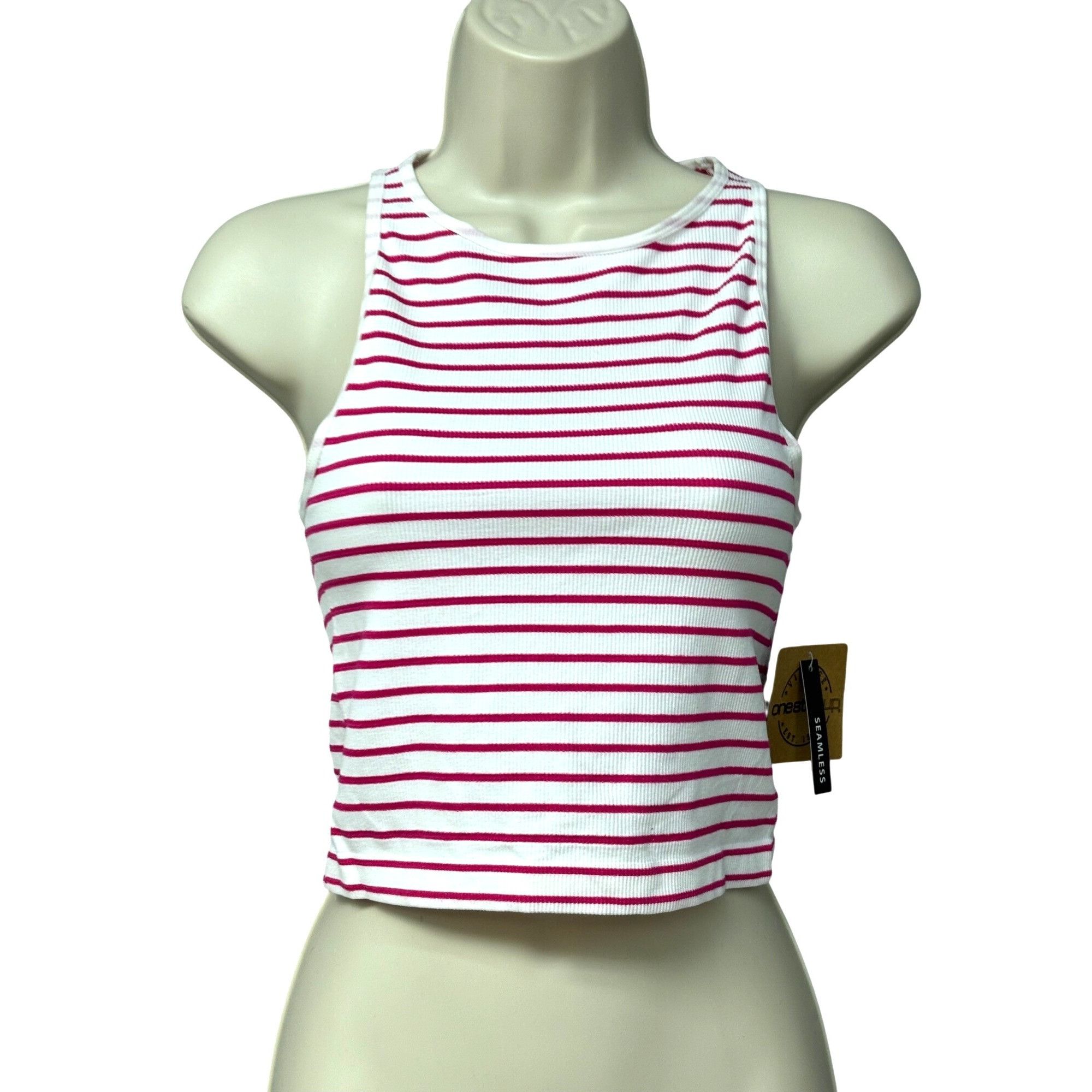 Other One Step Women's Seamless Ribbed Cropped Tank, Red/White, L Size ONE SIZE - 1 Thumbnail