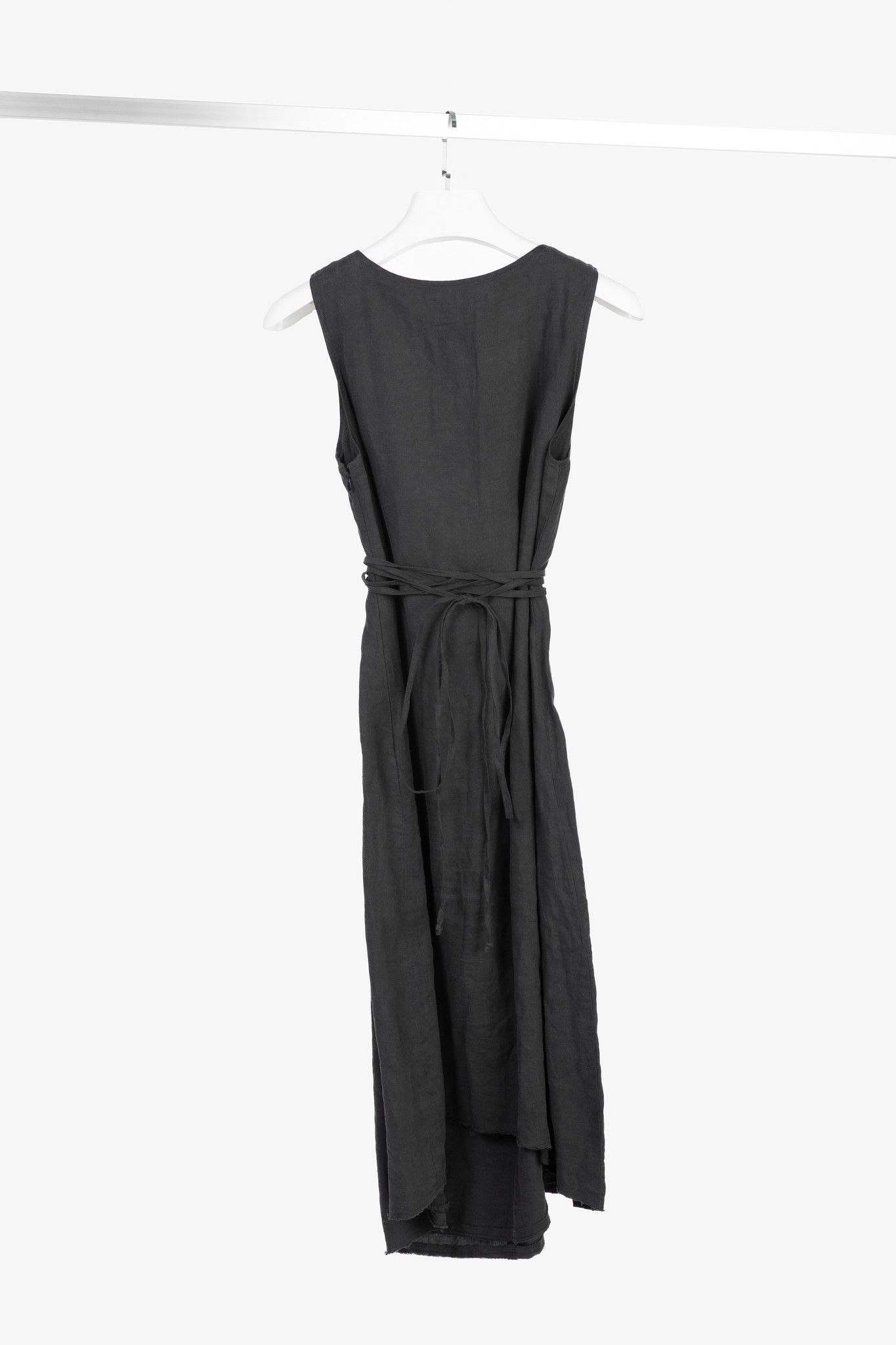 Sarah Pacini Sarah Pacini Grey Linen Tie-Waist Sleeveless Midi Dress Size M / US 6-8 / IT 42-44 - 2 Thumbnail
