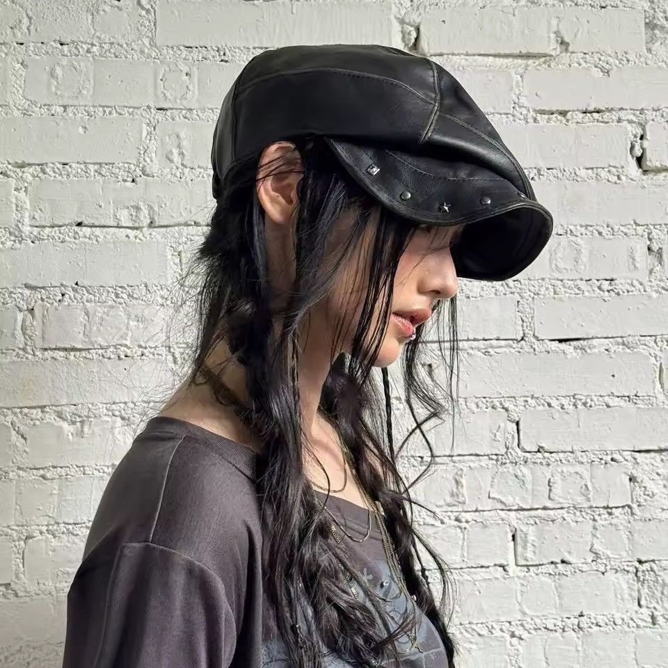 Japanese Brand Japanese Vintage Style PU Leather Rivets Beret Cap Hat Size ONE SIZE - 6 Thumbnail