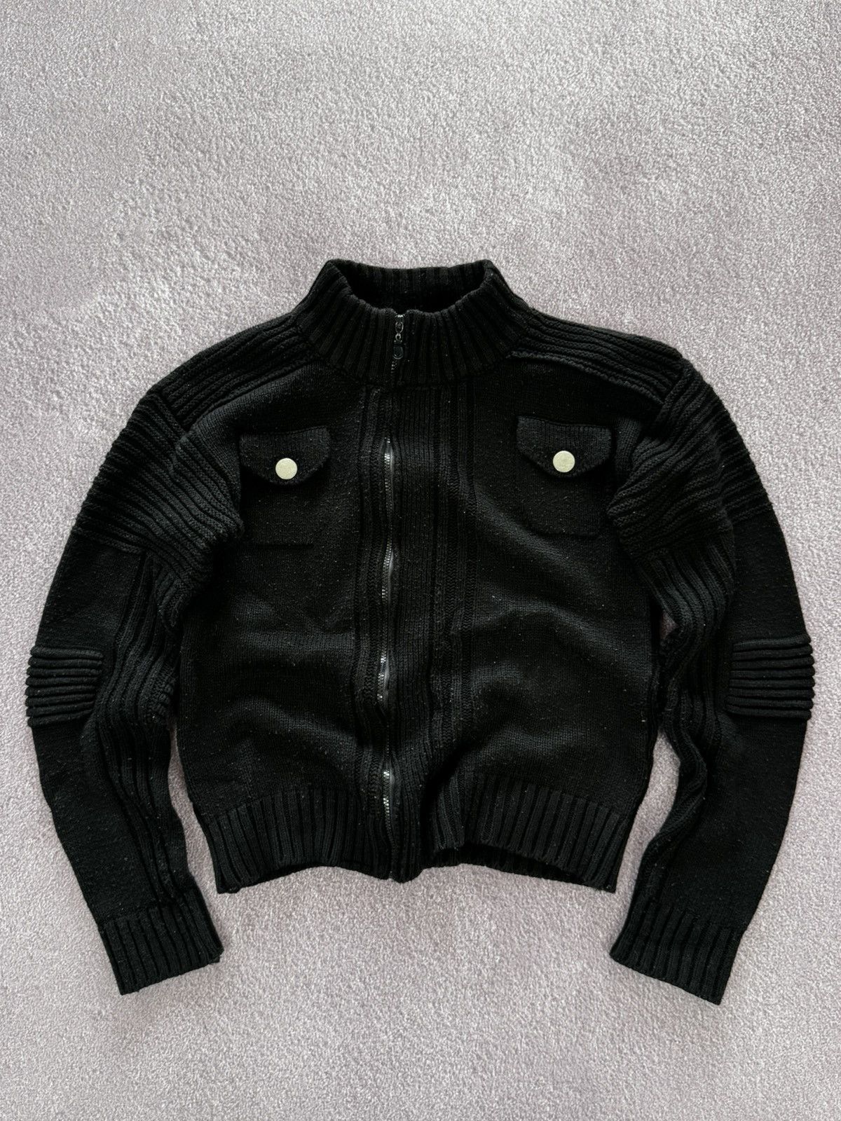 Japanese Brand 00’s Aesthetic Y2K Asymmetrical Zip Ribbed Sweater Size L / US 10 / IT 46 - 1 Thumbnail