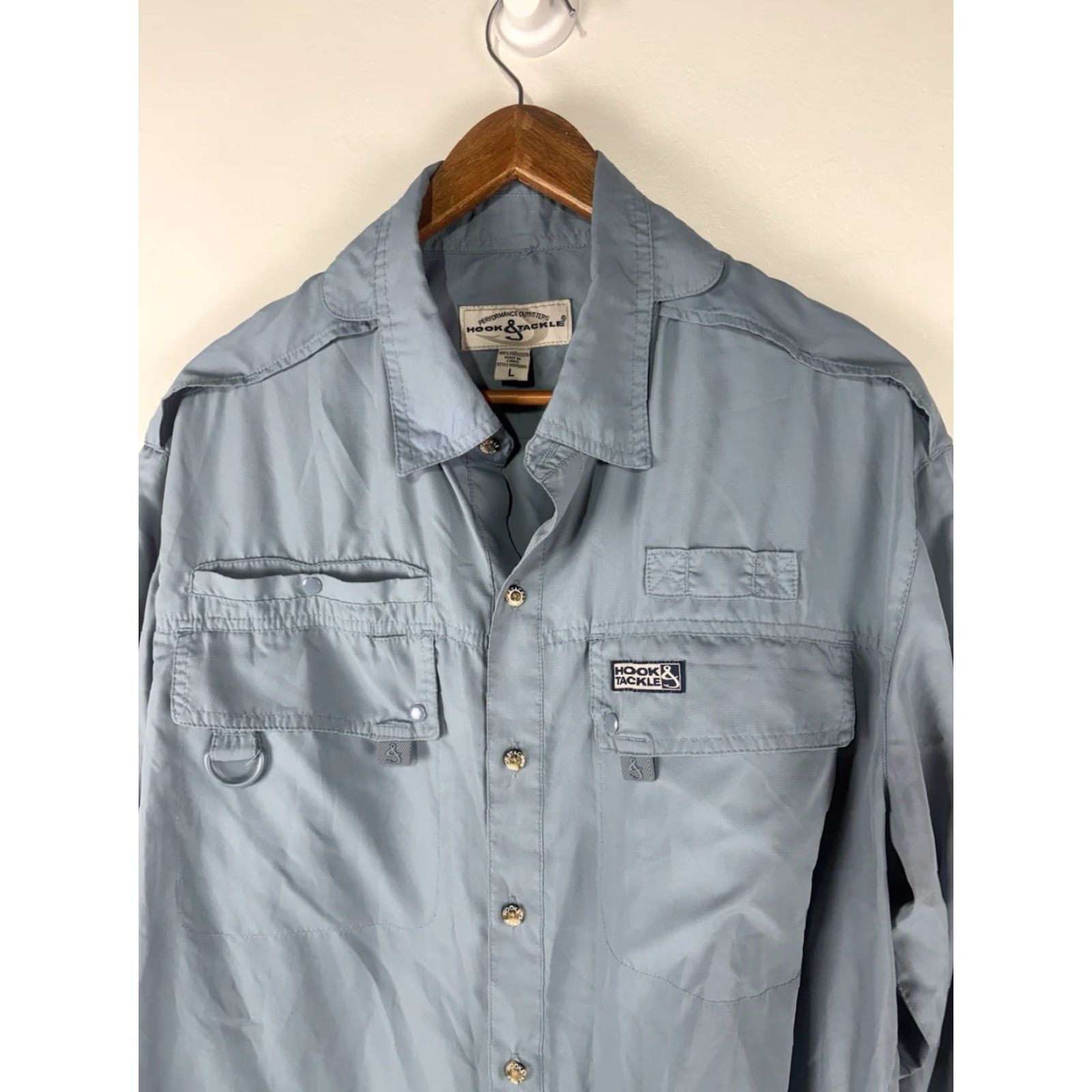 Vintage Hook & Tackle Fisherman’s Shirt Men’s Blue L Button-Up Pockets Breathable All Seasons Easy Care Lightweight Rayon Polyester Button-Up Shirt Size US L / EU 52-54 / 3 - 2 Thumbnail