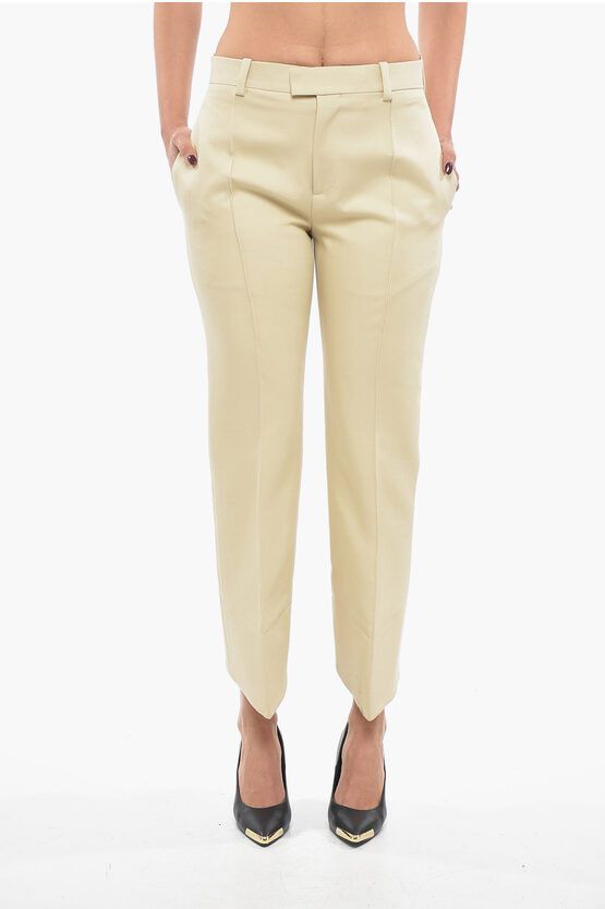 image of Bottega Veneta Cotton Front-Pleated Pants With Curved Design in Beige, Women's (Size 26)