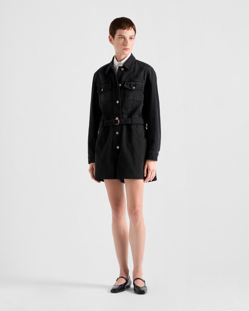 Prada o1srvl11e0226 Short Denim Jumpsuit in Black Size US 34 / EU 50 - 2 Thumbnail