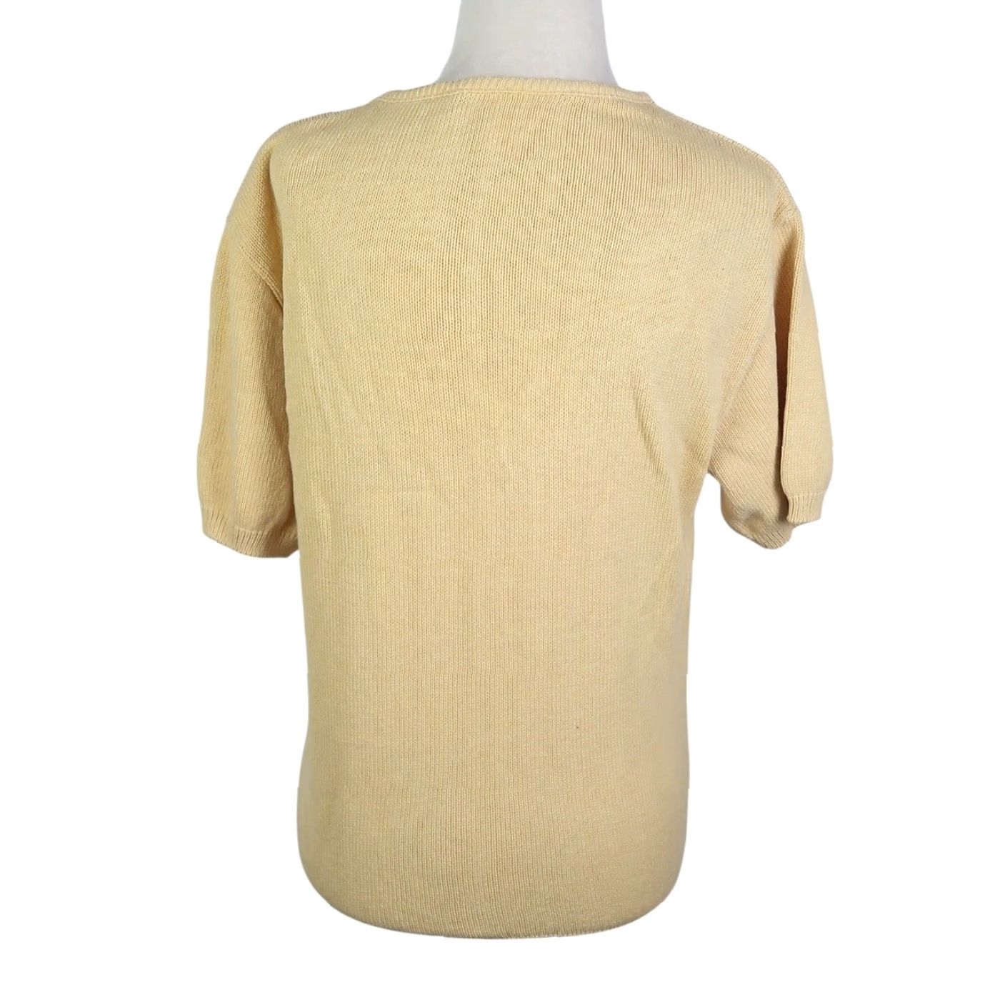 Pierre Cardin VINTAGE Pierre Cardin 90s Light Yellow Cotton Knit Sweater T-Shirt Top M Women Short Sleeve Crew Neck Pullover Solid Casual Vintage 90s Mens Womens Size M / US 6-8 / IT 42-44 - 3 Thumbnail