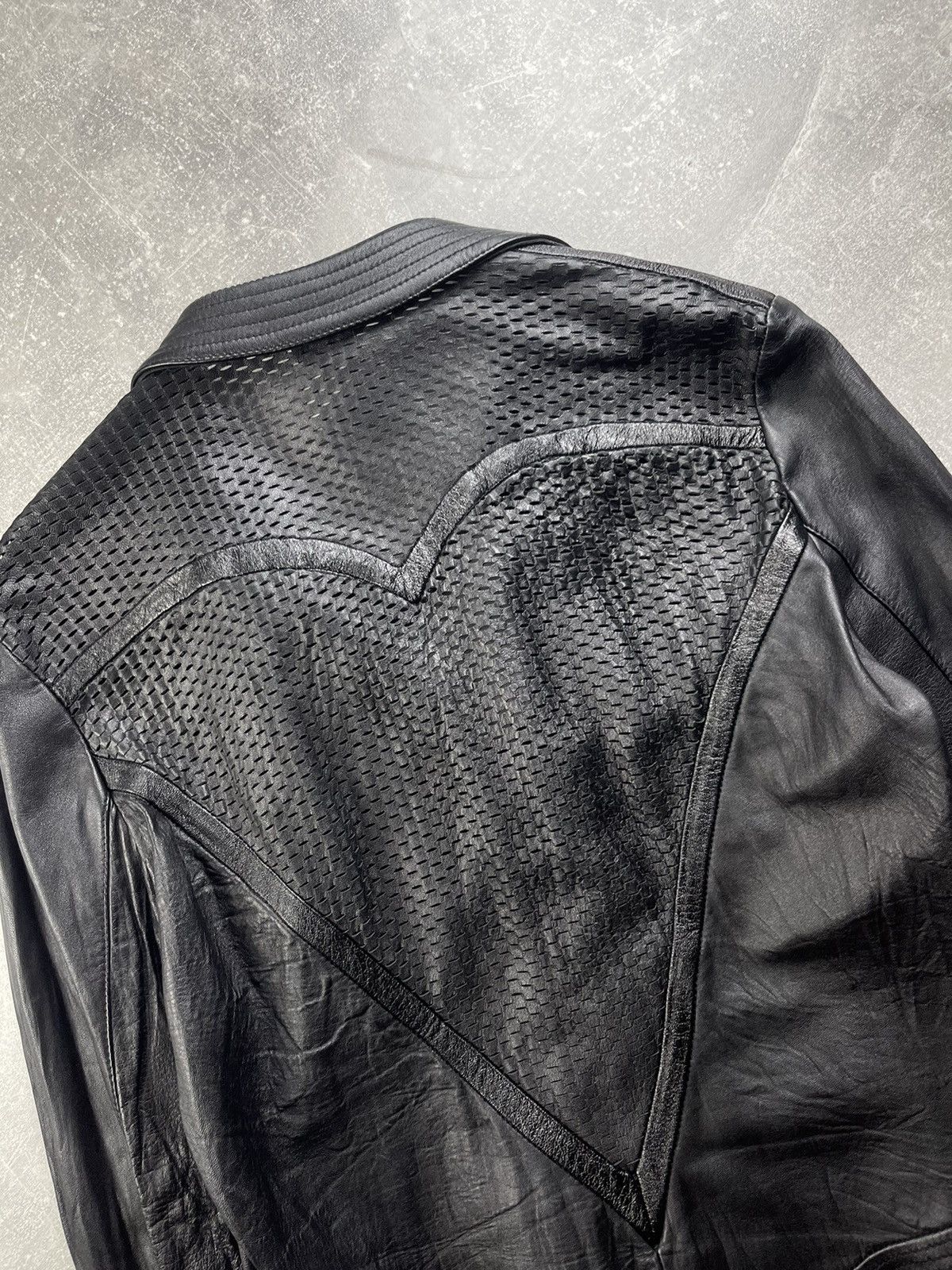 Versace Jeans Couture × Vintage Versace Leather Avant garde Black Slim Leather Jacket Size L / US 10 / IT 46 - 8 Thumbnail