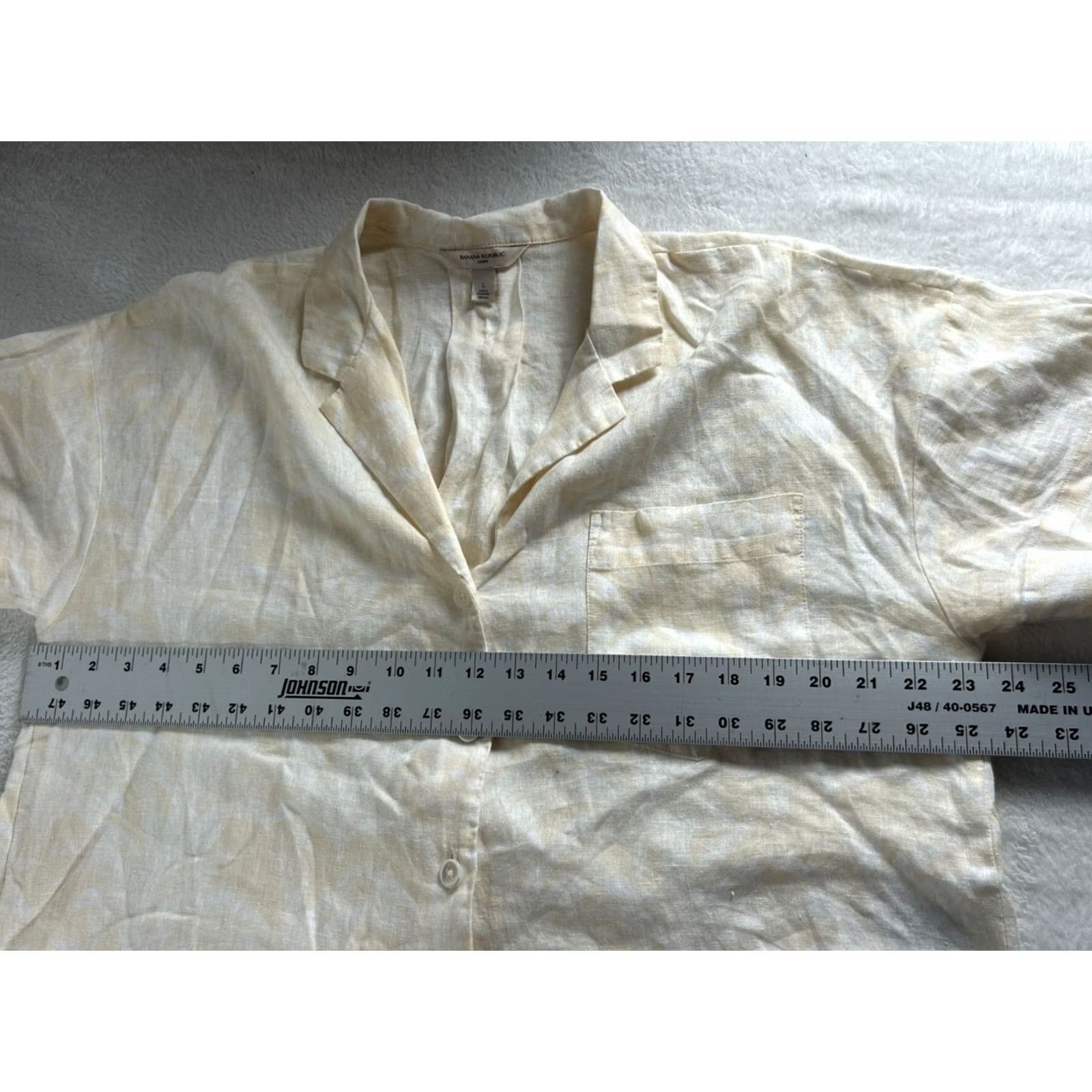 Banana Republic Banana Republic Womens Large Beige Linen Button-Up Shirt Subtle Leaf Print Casual Size L / US 10 / IT 46 - 7 Thumbnail