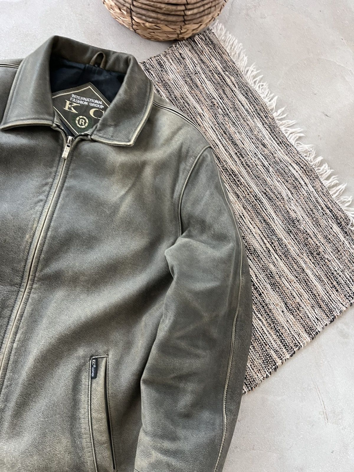 Genuine Leather Vintage Green-Grey Leather Coach Bomber Jacket Avantgarde Size XL / US 12-14 / IT 48-50 - 6 Thumbnail