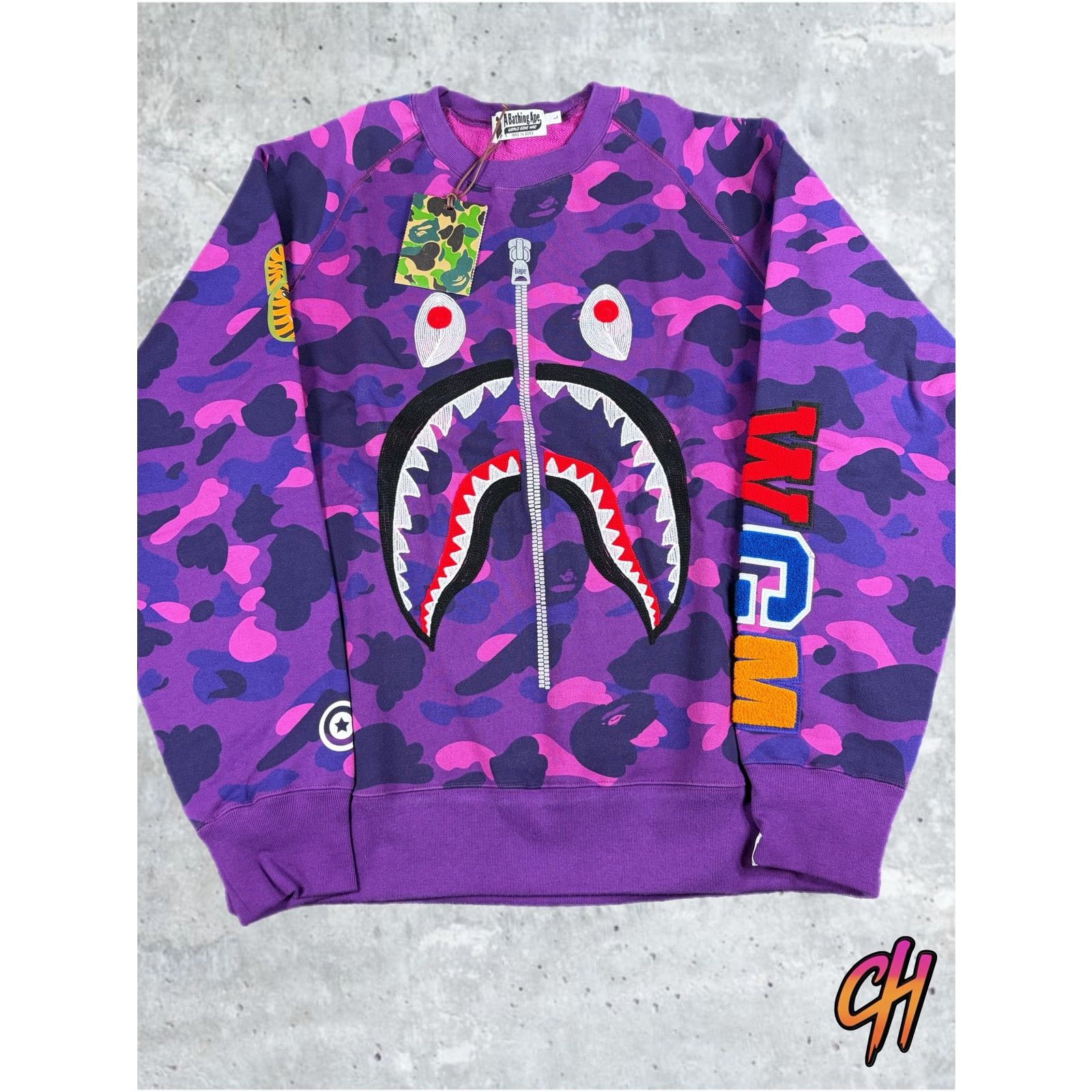 Bape BAPE Color Camo Embroidery Shark Purple Crewneck Large Size US L / EU 52-54 / 3 - 1 Thumbnail