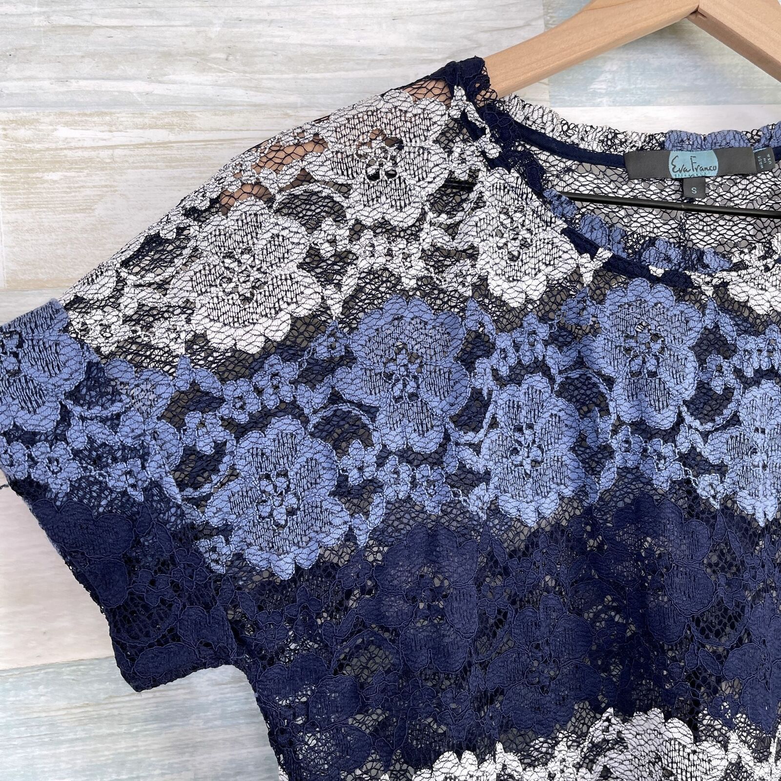 Eva Franco Eva Franco Floral Lace Peplum Top Blue Striped Sheer Small Size S / US 4 / IT 40 - 3 Thumbnail