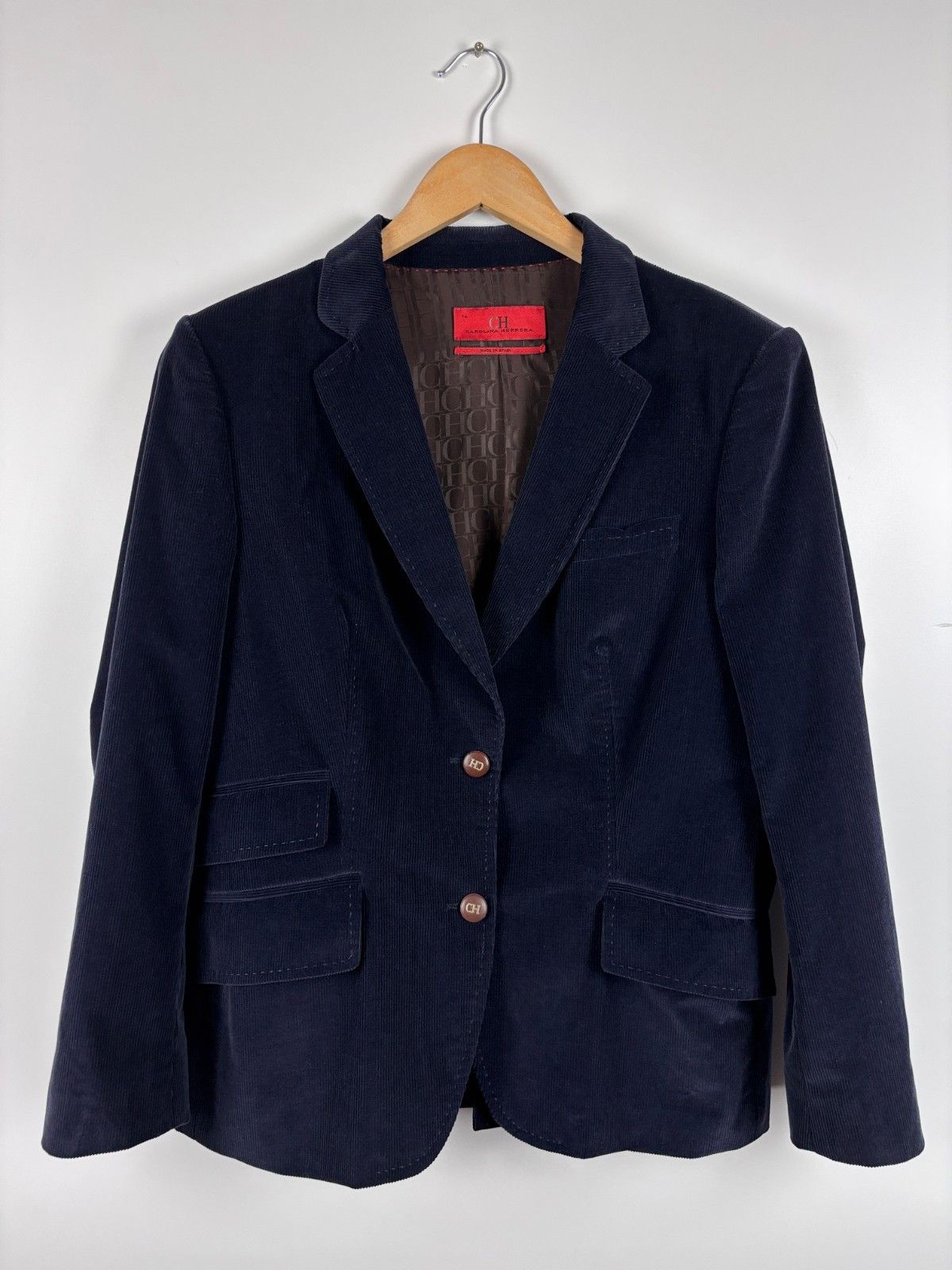 Vintage Carolina Herrera Corduroy Blazer Womens Blue Size 14