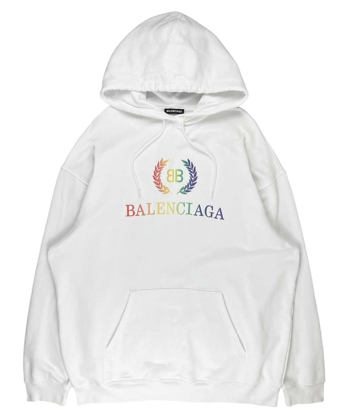 Balenciaga SS19 Balenciaga Rainbow Crest Logo Embroidered Hoodie White Size US L / EU 52-54 / 3 - 1 Thumbnail