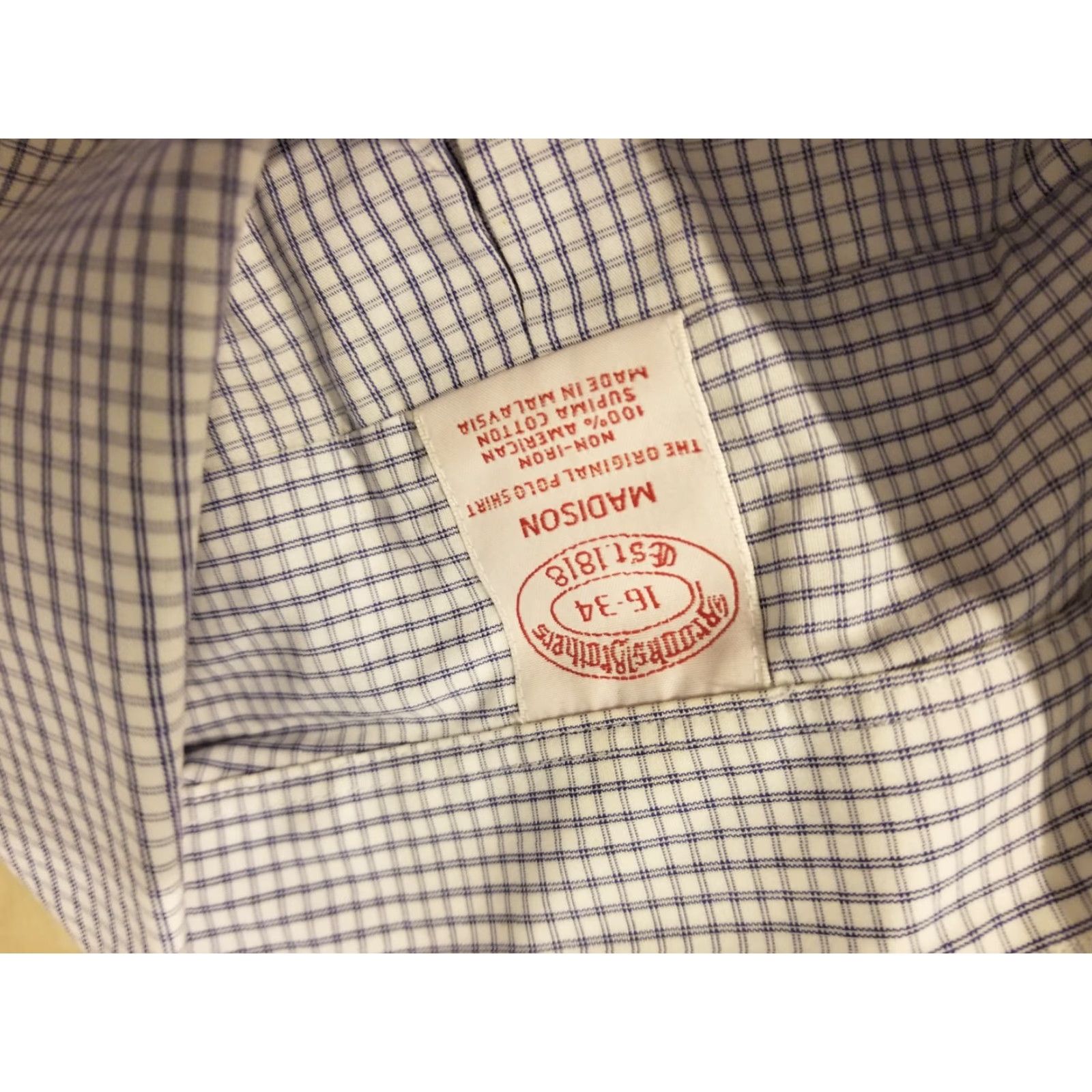 Brooks Brothers Mens Brooks Brothers Dress Shirt 16 34 Blue White Cotton Button Docked for Regular Fit Size 16 Color Blue Mens Size 42R - 3 Thumbnail