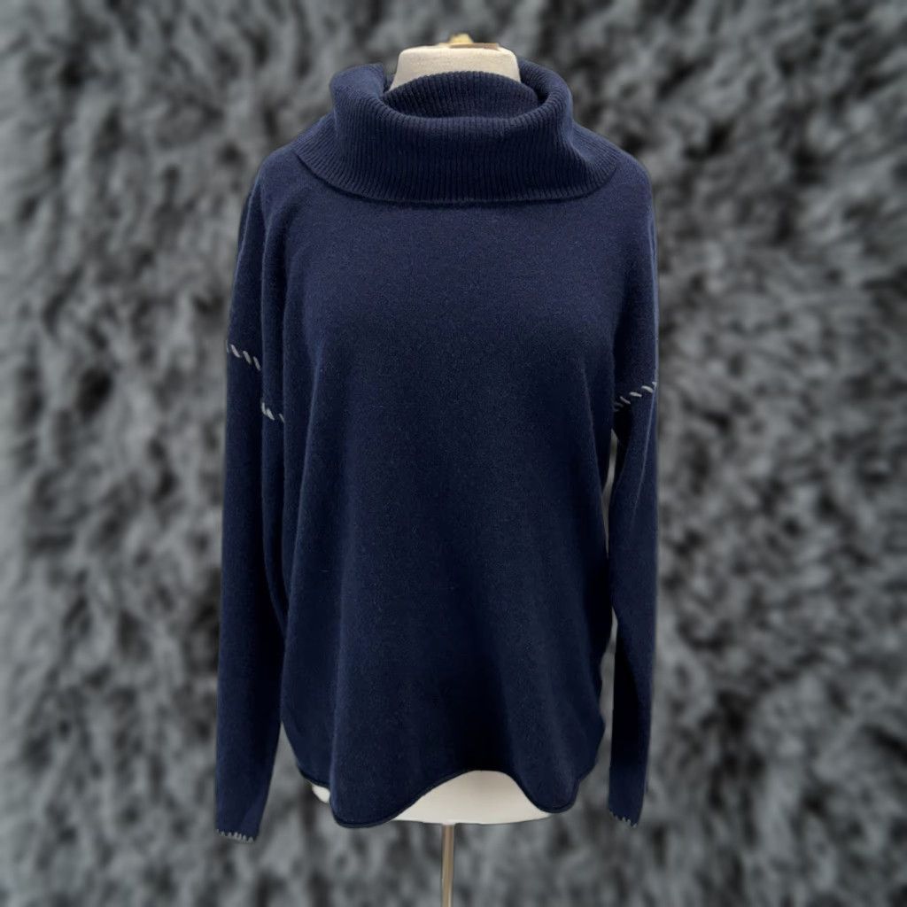 Johnny Was Johnny Was Sweater Women’s XL Navy Cashmere Blend Cowl Neck Pullover Size XL / US 12-14 / IT 48-50 - 1 Thumbnail