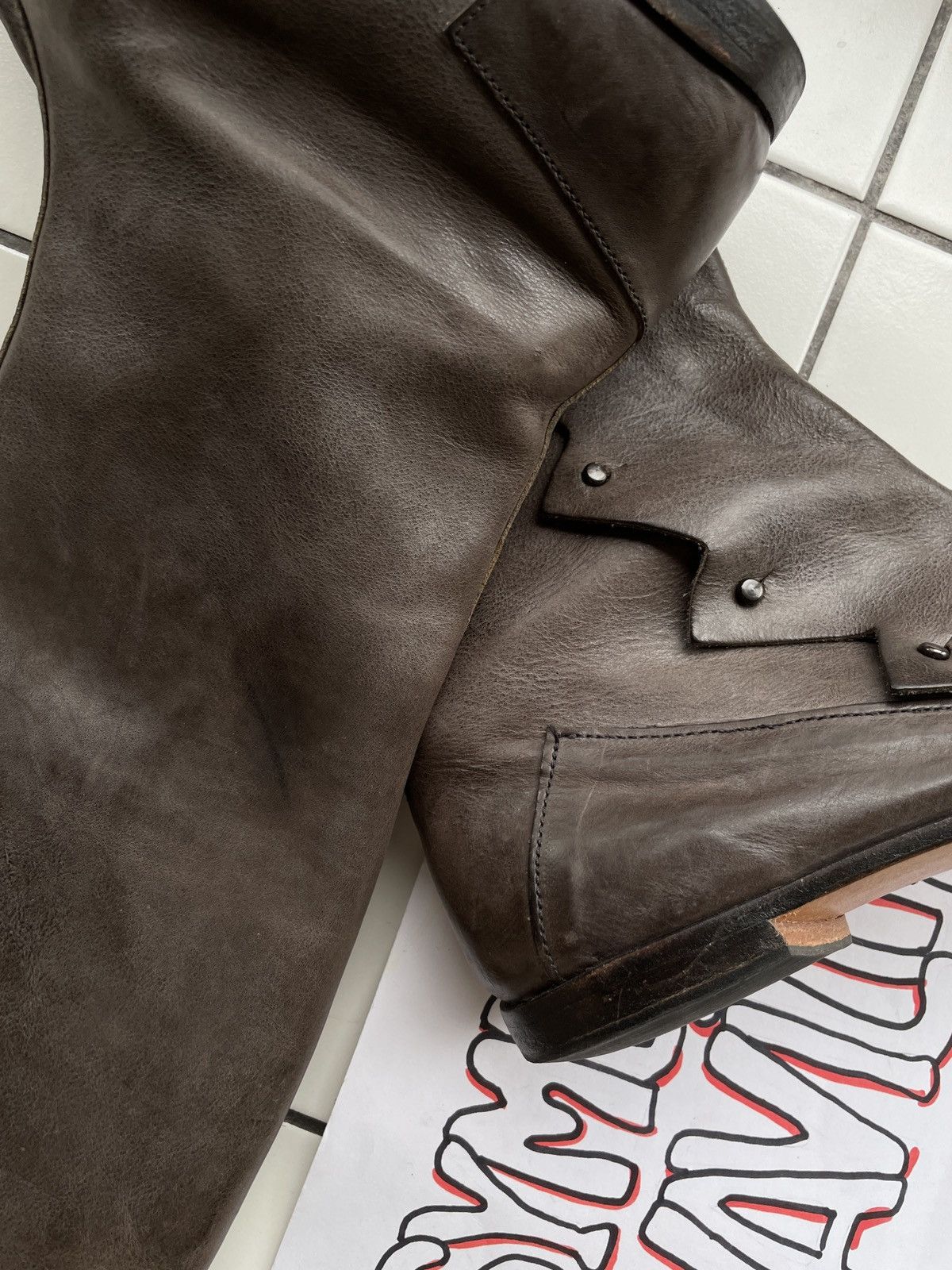 CYDWOQ RARE RUGGED Hand Made USA Leather Knee High Hessian Boots 40 Size US 9.5 / IT 39.5 - 24 Thumbnail