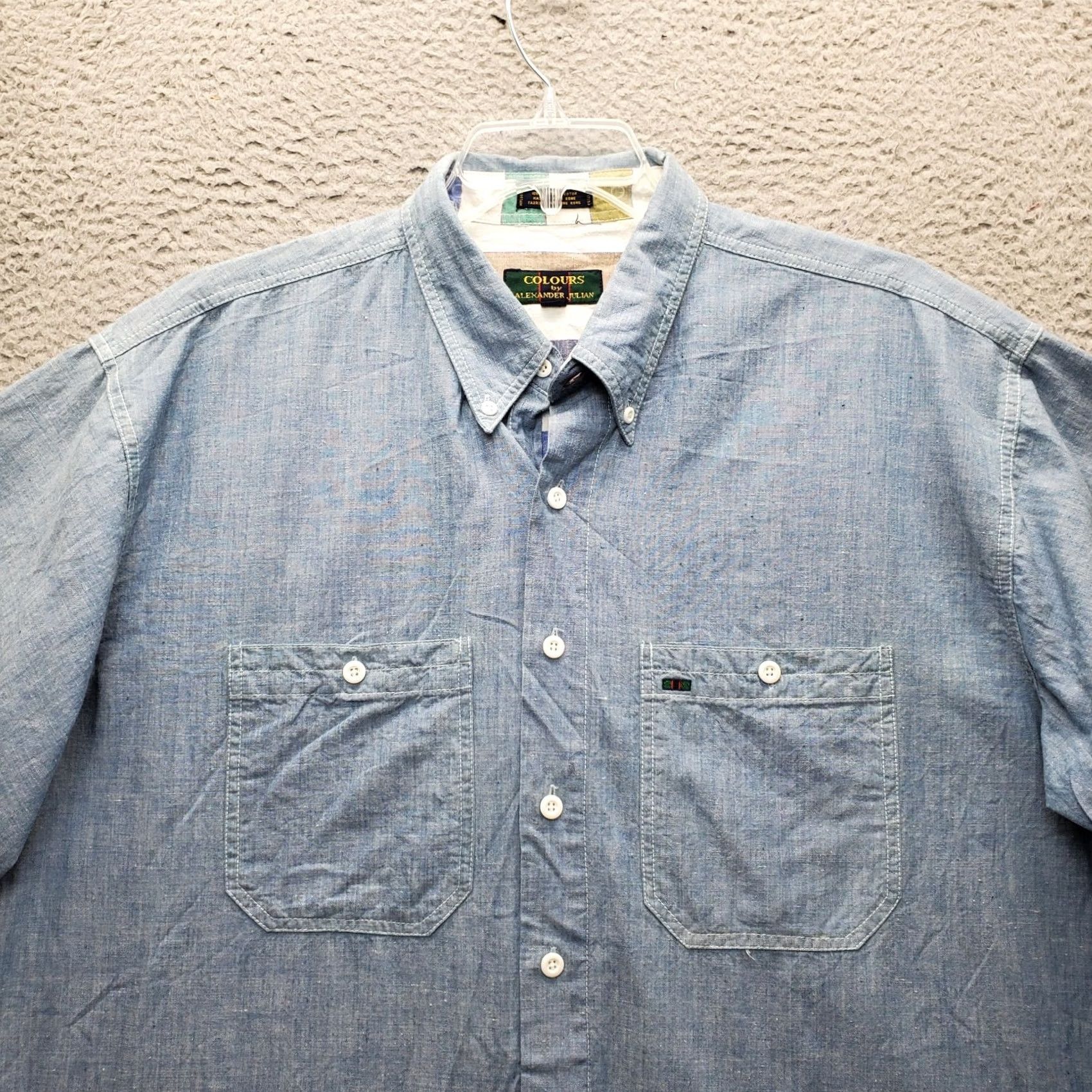 Alexander Julian Alexander Julian Button-Down Shirt Mens XL Blue Short Sleeve Collar Chest Pocket Size US XL / EU 56 / 4 - 3 Thumbnail