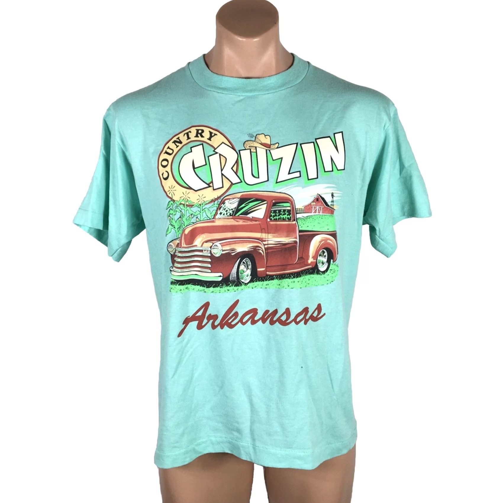 Vintage VTG 90s USA Cruzin' Arkansas Classic Truck Car Vacation T-Shirt Screen Stars Men L Green Graphic Tee Crew Neck Short Sleeve Vintage Modern Fit Shirt Size US L / EU 52-54 / 3 - 2 Thumbnail