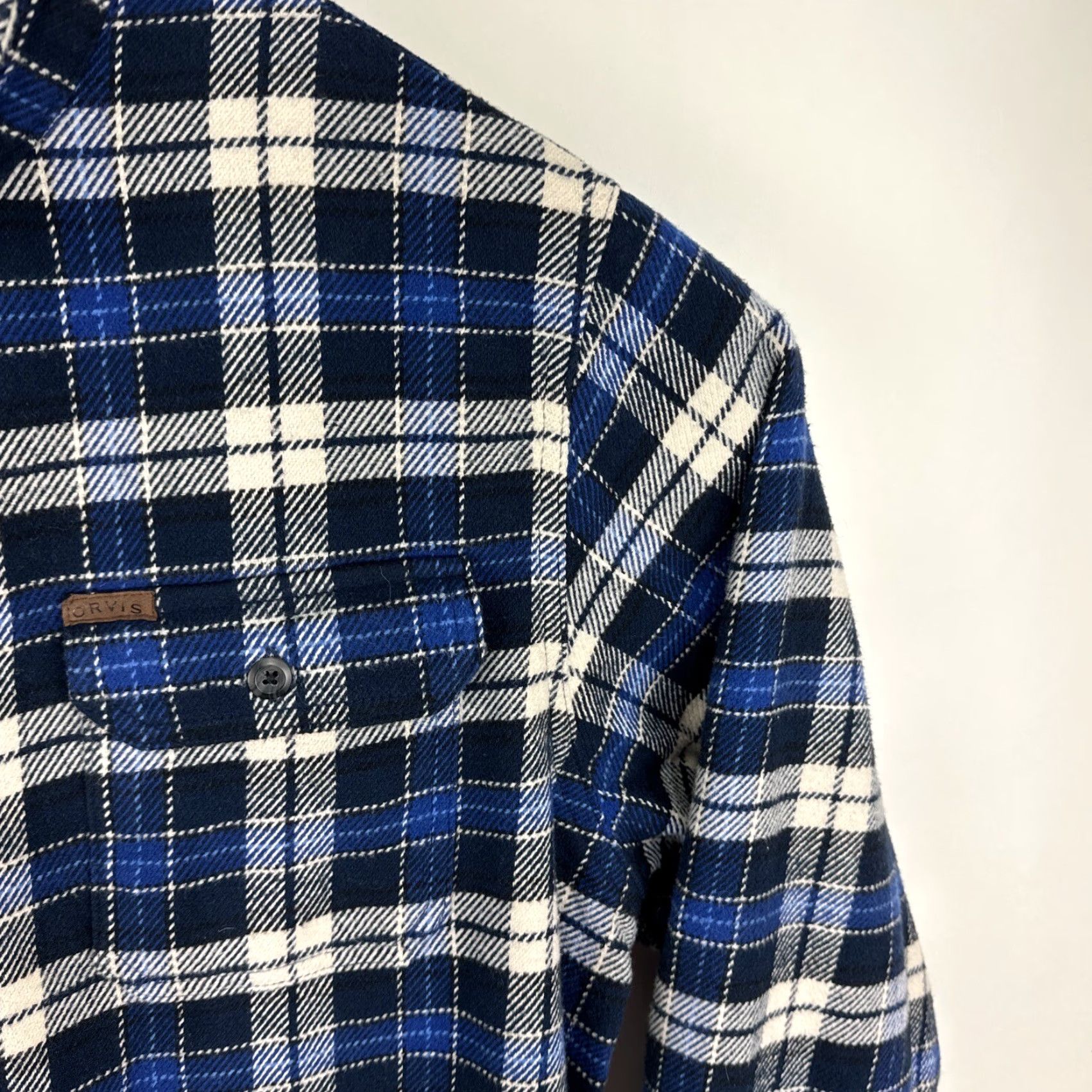 Orvis Orvis Mens XXL Blue White Plaid Thick Heavy Button Flannel Shacket Shirt Pockets Senior instruction Size US XXL / EU 58 / 5 - 6 Thumbnail