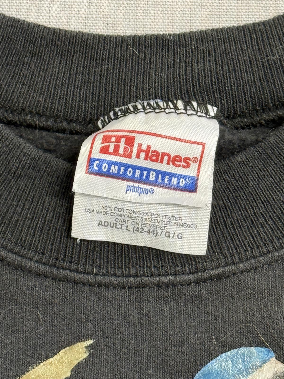 Hanes Vintage 90s Blue & Yellow Macaw Parrots Black Faded Crewneck Size US L / EU 52-54 / 3 - 2 Thumbnail