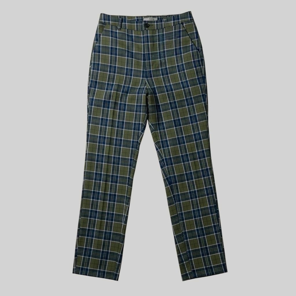 Asos ASOS Green & Navy Blue Plaid High Rise Trousers Size 25" / US 0 / IT 36 - 1 Thumbnail