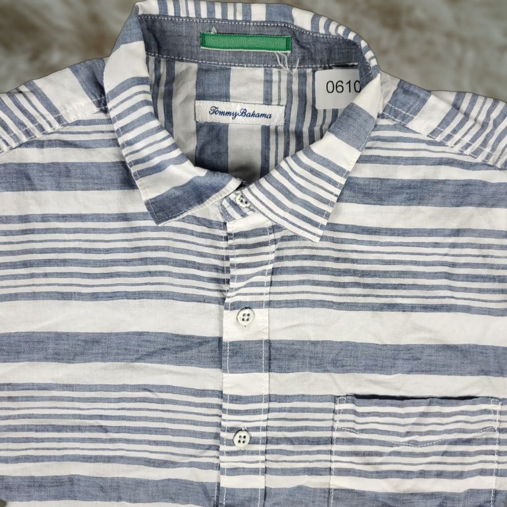 Tommy Bahama VINTAGE Tommy Bahama Shirt Mens Large Short Sleeve Button Up Cotton Blue Striped Hawaiian Casual Size US L / EU 52-54 / 3 - 1 Thumbnail