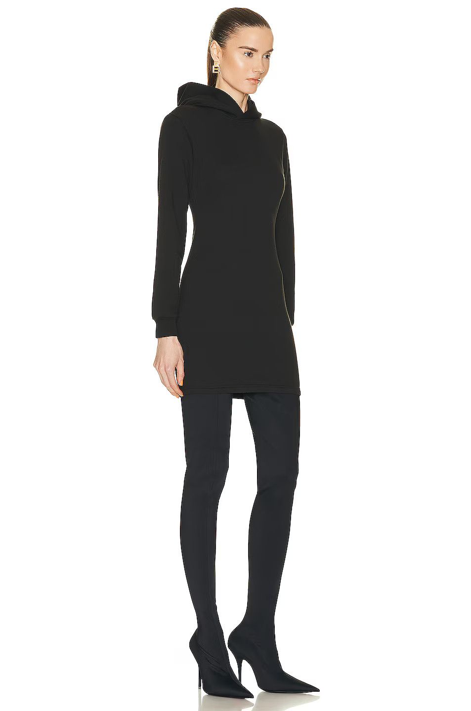 Balenciaga o1bcso1str0326 Paris Fitted Hoodie Dress in Black Size M / US 6-8 / IT 42-44 - 2 Thumbnail
