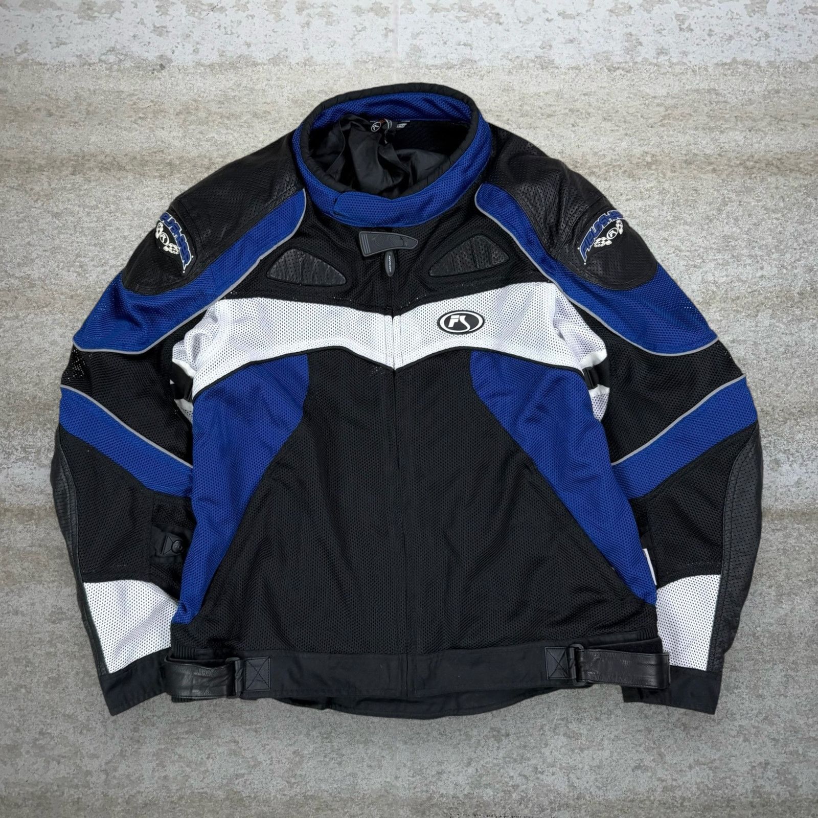 Vintage 90s Fieldsheer Motorcycle Jacket Blue Black White