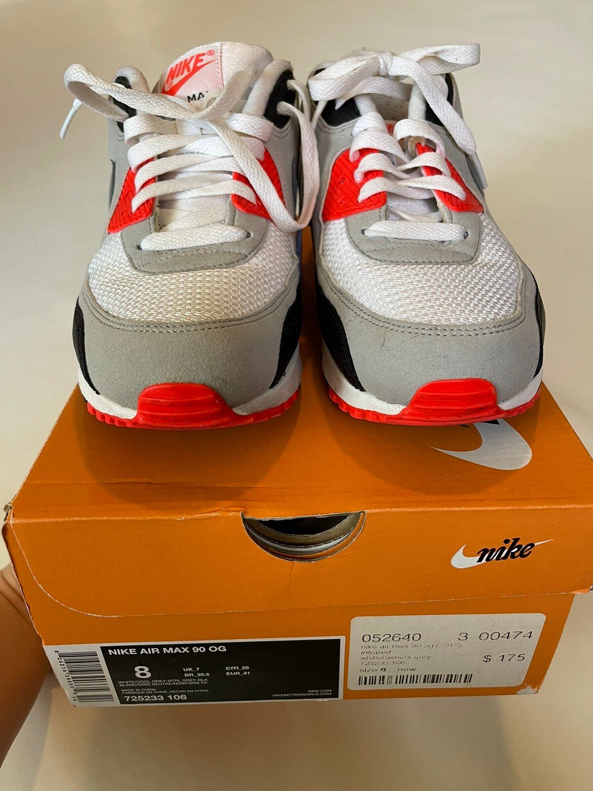 Nike Air Max 90 OG Size 8.5 Infrared White Black 725233 106 Dunk 2015  Supreme