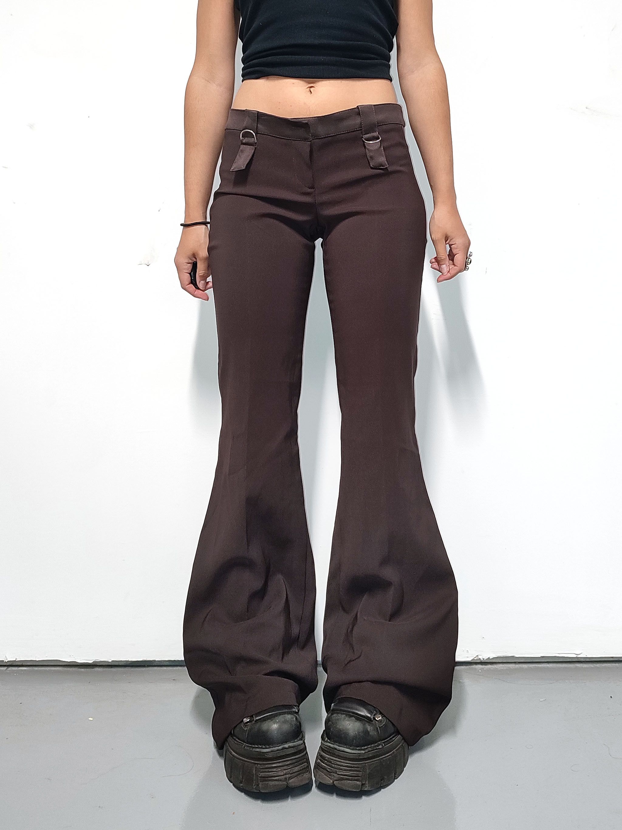 Vintage Y2k Deadstock Brown Stretchy Vintage Flared Pants Size 30" / US 8 / IT 44 - 1 Thumbnail