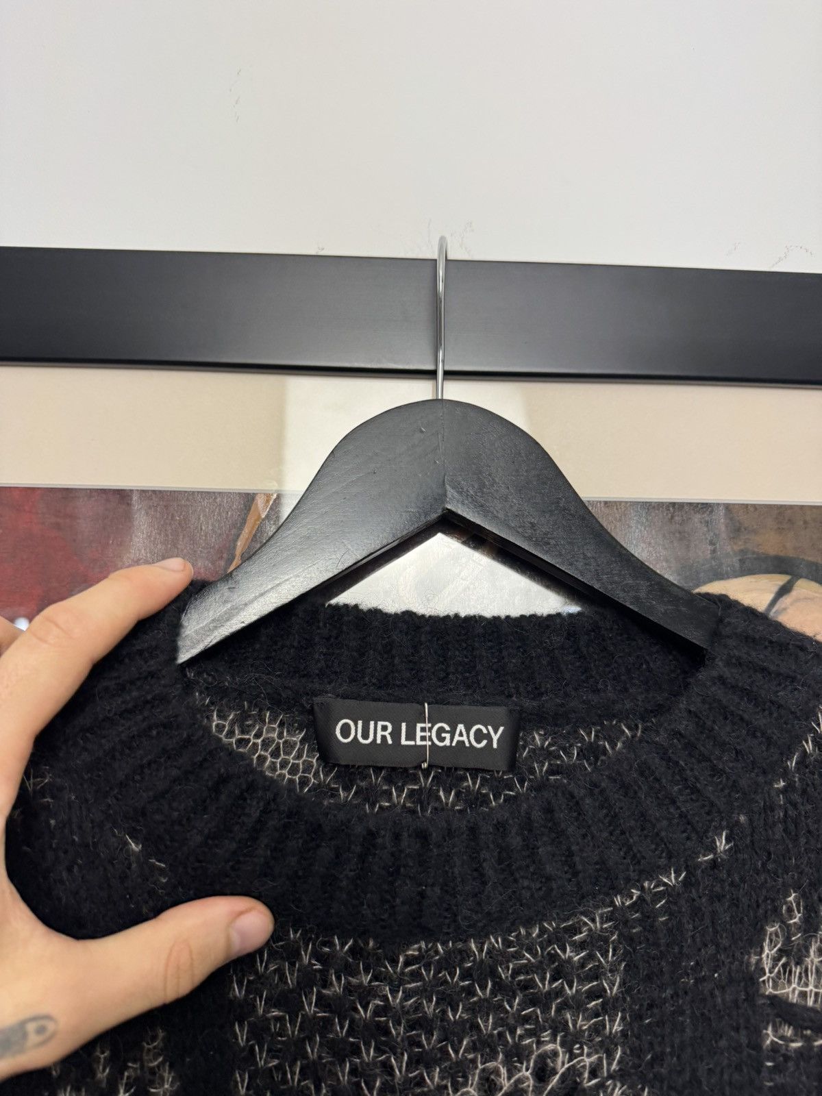 Our Legacy Our Legacy Sonar Roundneck Sweater Distressed Plaid Black Size US L / EU 52-54 / 3 - 3 Thumbnail