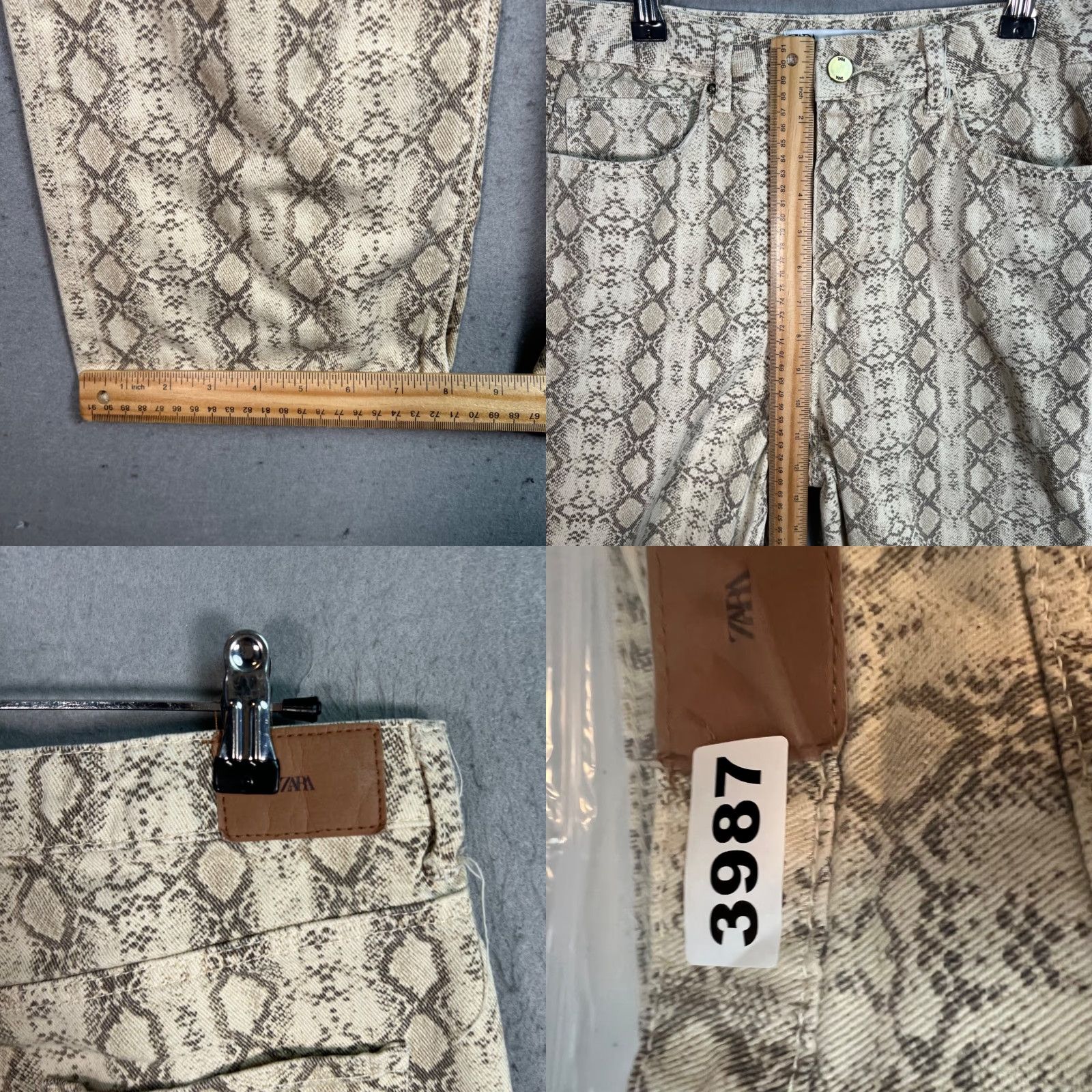 Zara Zara Pants Womens 8 Snake Print Cotton Beige Gray Straight Leg Casual Wear Size 30" / US 8 / IT 44 - 8 Thumbnail