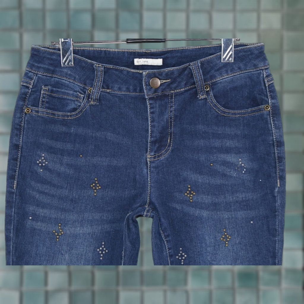 Vintage Contemporary Brass Beaded Skinny Denim Jeans High RiseWomen's 2 28X30 Dark Wash Size 28" / US 6 / IT 42 - 1 Thumbnail