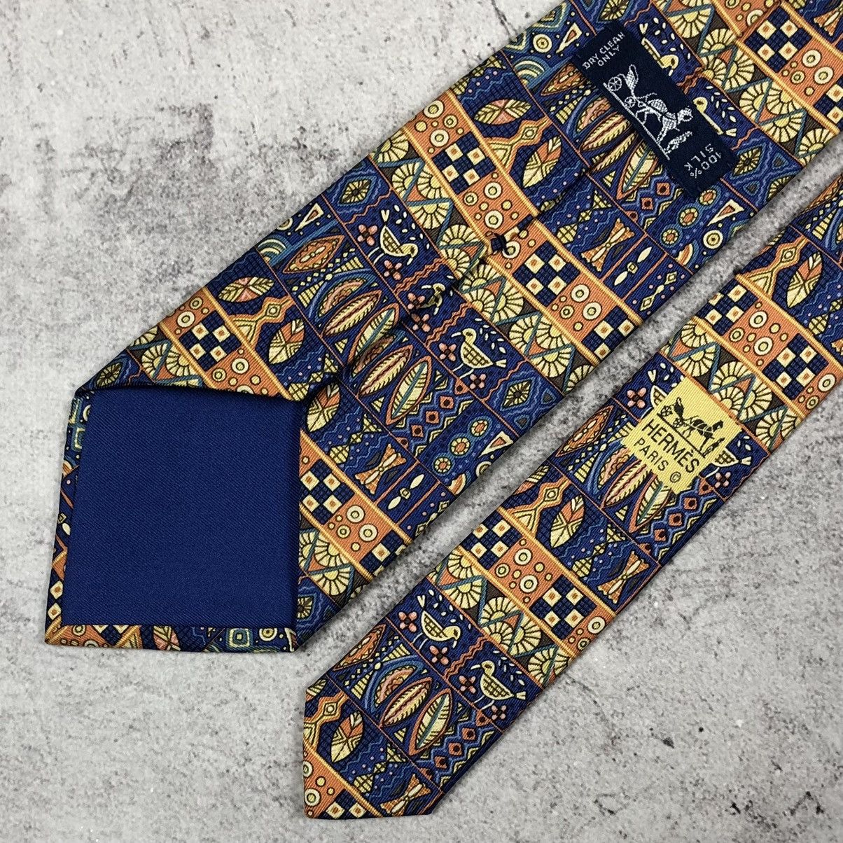Hermes Hermes Paris Silk Tie Geometric Tribal Mosaic Bird Pattern Size ONE SIZE - 3 Thumbnail