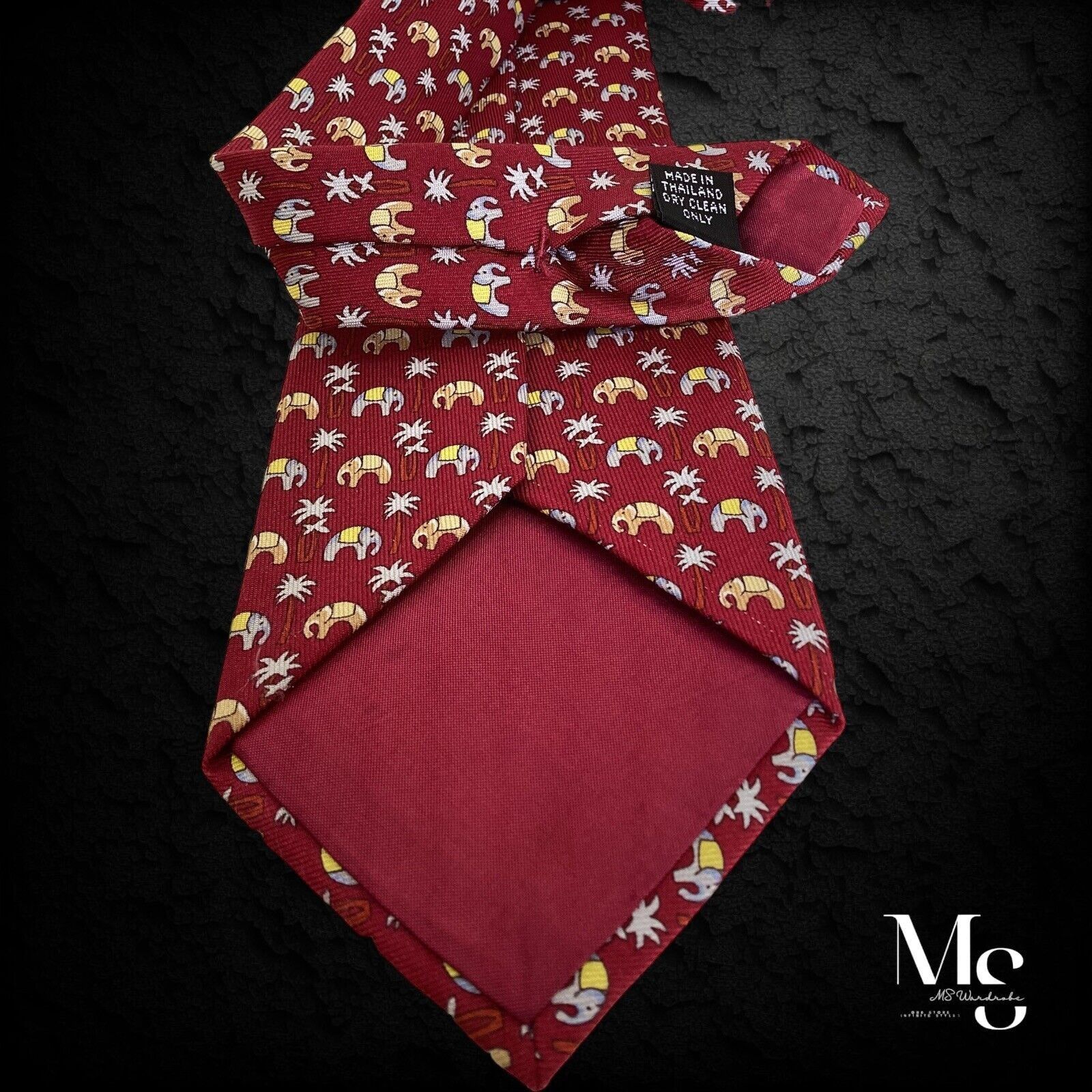 Jim Thompson JIM THOMPSON Elephant & Tree Print Luxury Designer Silk Tie Size ONE SIZE - 4 Thumbnail