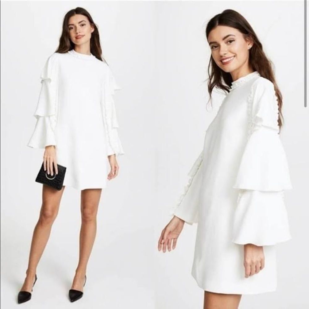 ALEXIS Alexis Marianna Tiered Bell Sleeved Ecru Mini Shift Dress Size S / US 4 / IT 40 - 1 Thumbnail