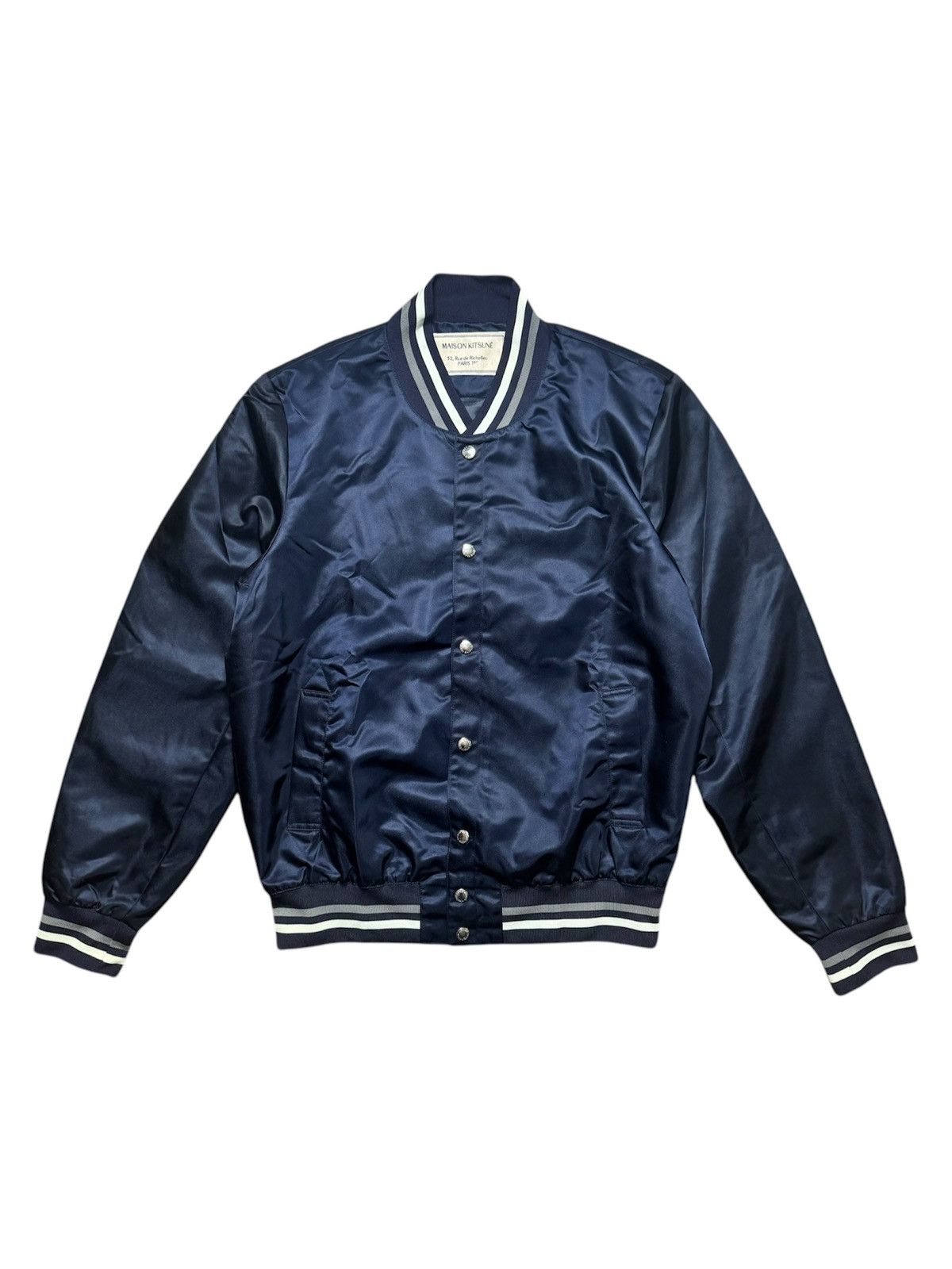 Japanese Brand × Maison Kitsune Maison Kitsune Navy Satin Teddy Bomber Jacket Size US M / EU 48-50 / 2 - 2 Thumbnail