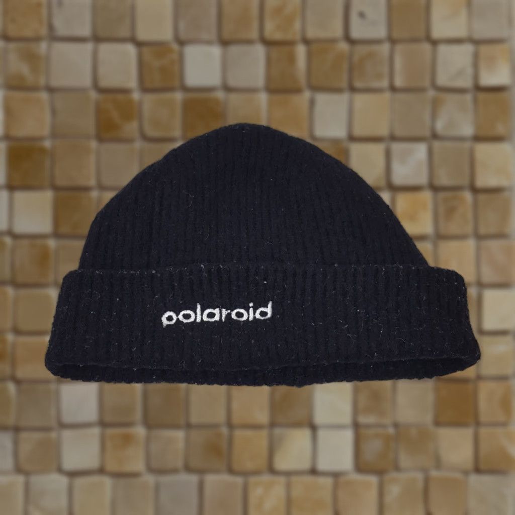 Polaroid VINTAGE Polaroid Beanie Knit Hat One Size Black Wool Cotton Acrylic Men's Beanie 90s Hipster Winter Hat Size ONE SIZE - 1 Thumbnail
