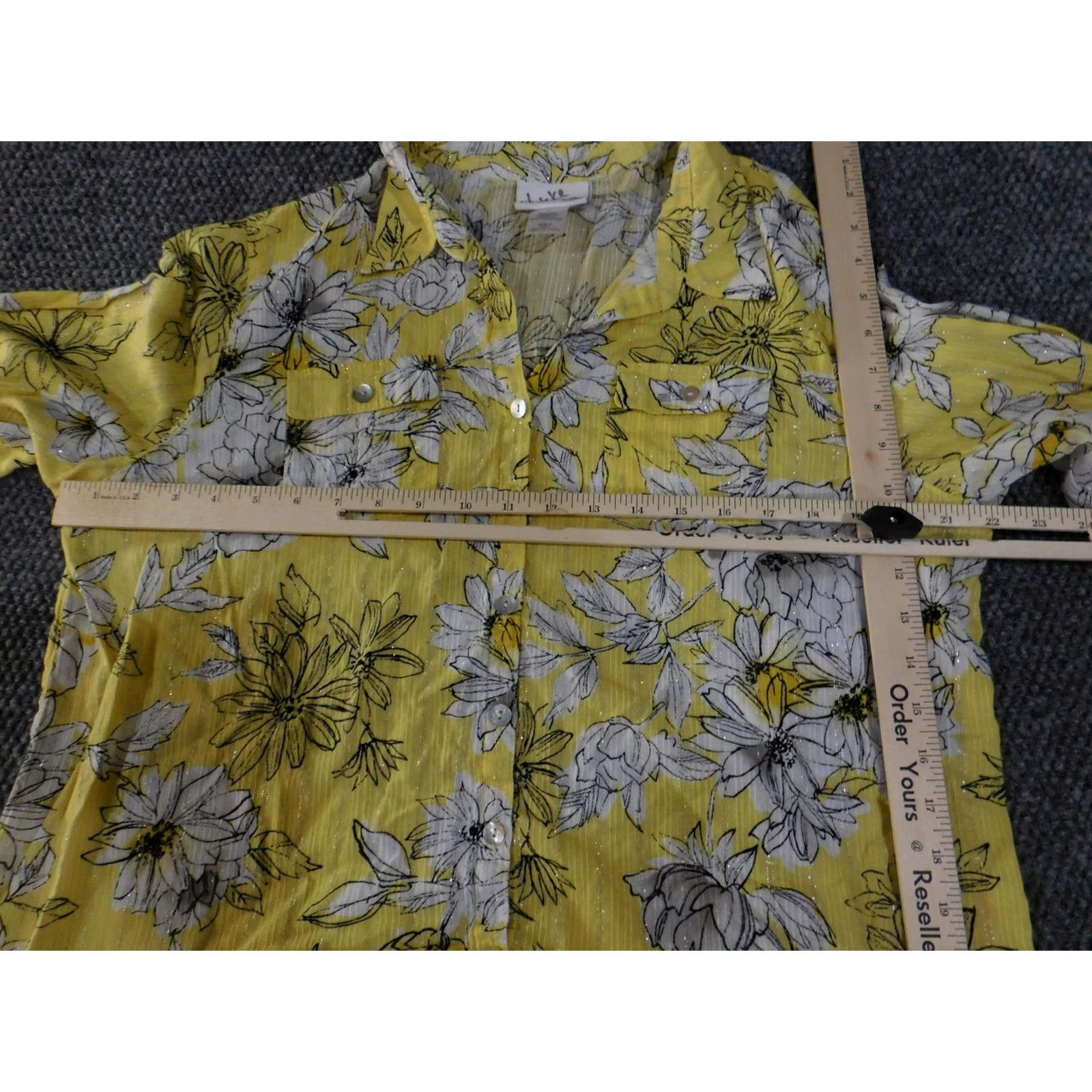 Vintage Alfred Dunner Shirt Womens Large Yellow Floral Metallic 3/4 Sleeve Button Up Size L / US 10 / IT 46 - 7 Thumbnail