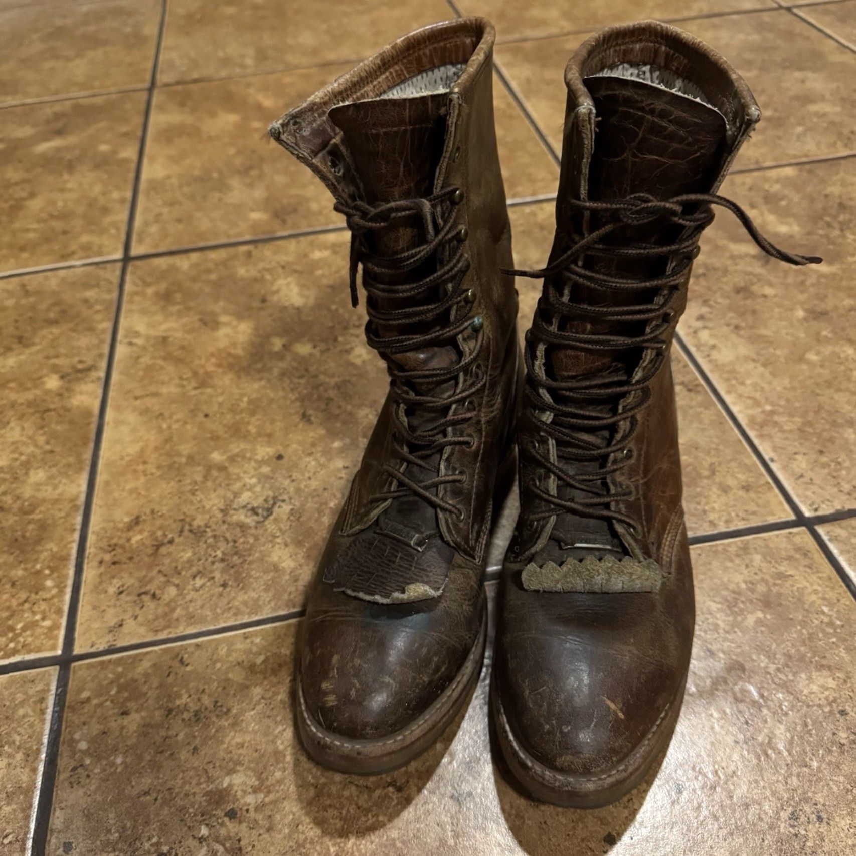 VINTAGE Double H Boots Mens 8.5 D Western Rodeo Cowboy Brown 