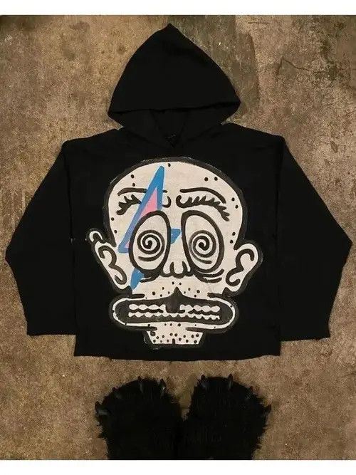 image of Vintage Punk Pattern Hot Printed Street Sweatshirt Hoodies in Black, Men's (Size Medium)