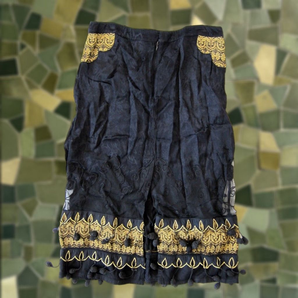 Vintage Nataya 100% Rayon Black Gold Fringe Long Maxi Skirt Medium Size 32" / US 10 / IT 46 - 1 Thumbnail