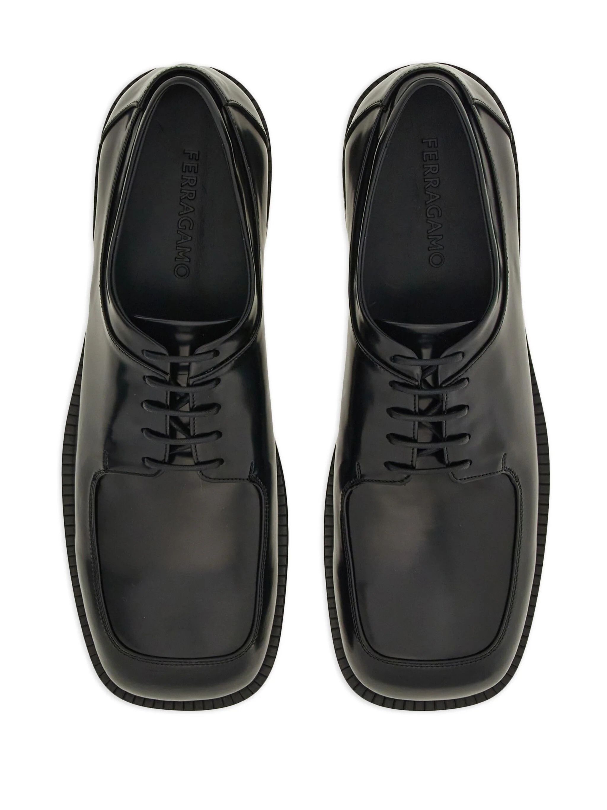Salvatore Ferragamo o1s1rm0924 Square Toe Derby Shoes in Black Size US 8 / EU 41 - 3 Thumbnail