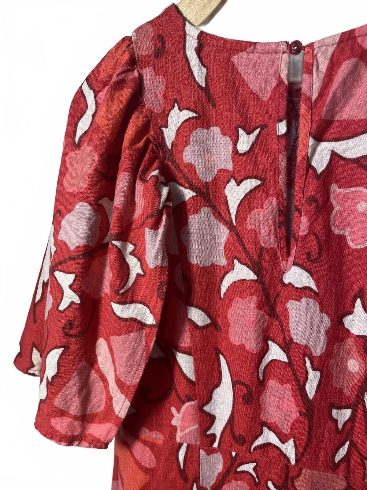 Roberto Cavalli Rhode Women's Zinnia Floral Bell Sleeve Linen Dress Sz 6 EUC Size M / US 6-8 / IT 42-44 - 4 Thumbnail