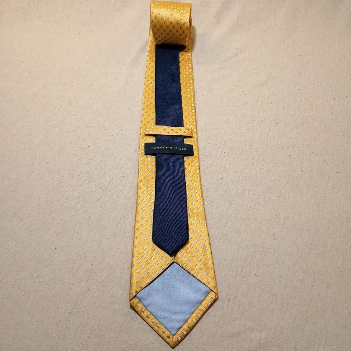 Tommy Hilfiger Tommy Hilfiger Tie Mens One Size Yellow Silk Necktie With Gray Diamond Pattern Size ONE SIZE - 3 Thumbnail