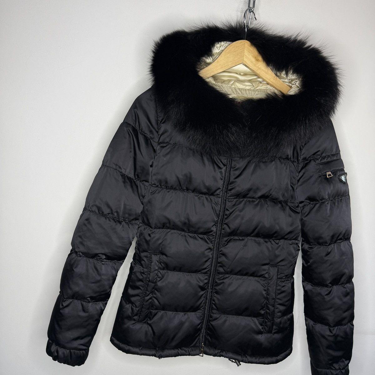 Prada Goose Down Black Fox Fur Puffer Coat Jacket 38 Milan Size XS / US 0-2 / IT 36-38 - 3 Thumbnail