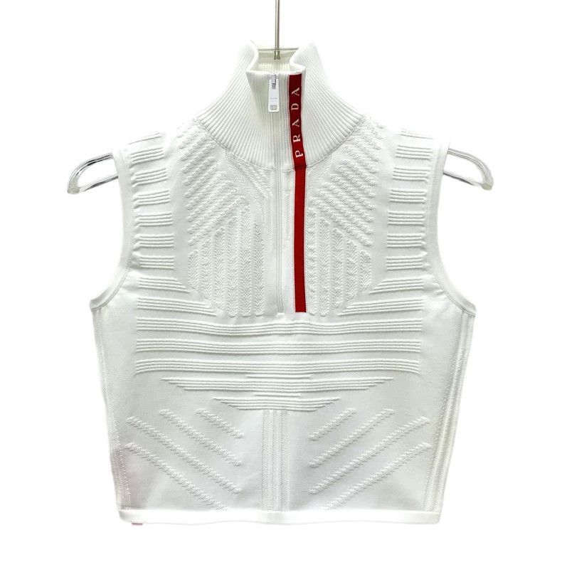 Prada Prada White ribbed stand-up collar half-zip sleeveless knit Size XS / US 0-2 / IT 36-38 - 1 Thumbnail